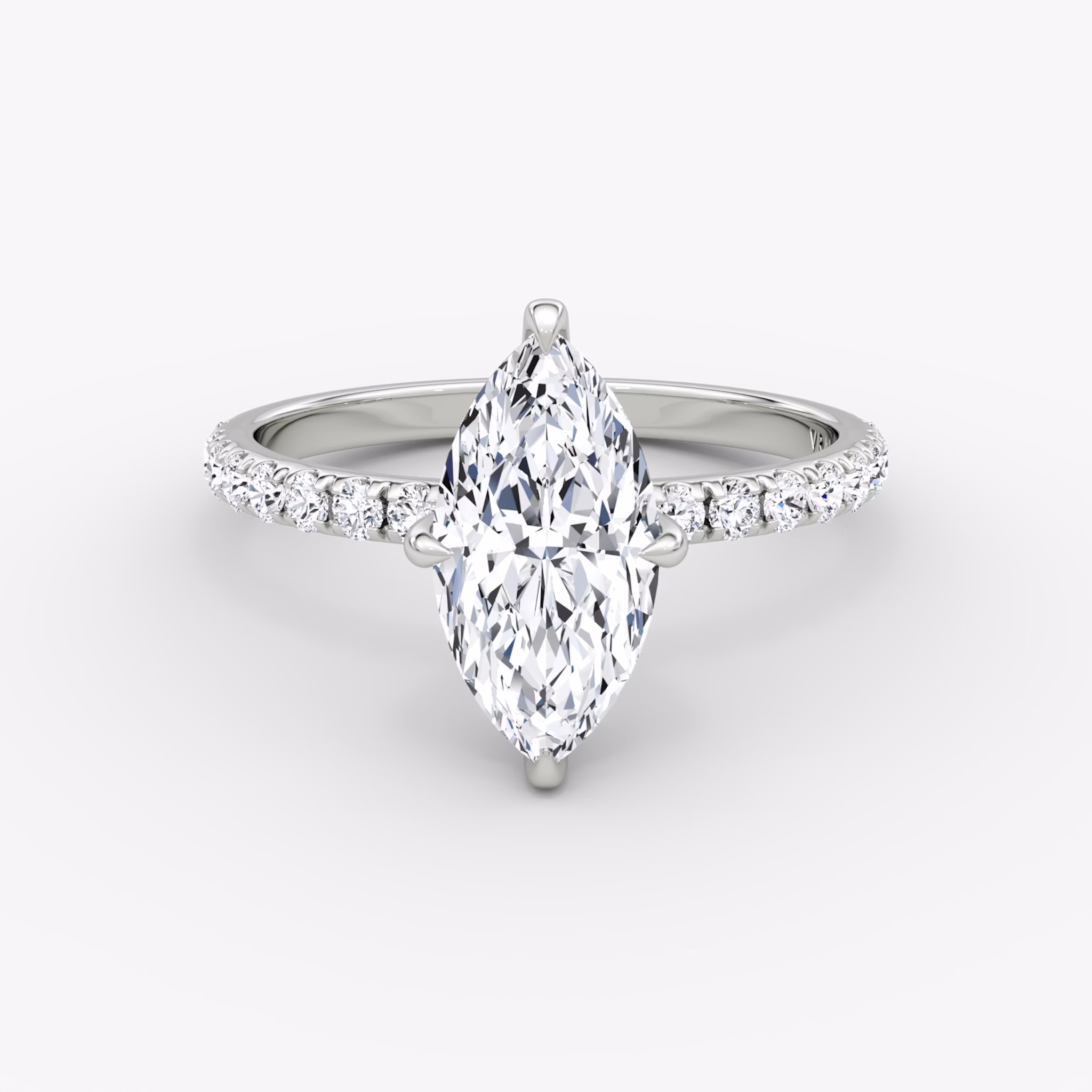 The Classic Hidden Halo | Marquise | 18k | White Gold | bandAccent: Pavé | bandWidth: large | prongStyle: Plain | diamondOrientation: vertical | caratWeight: other
