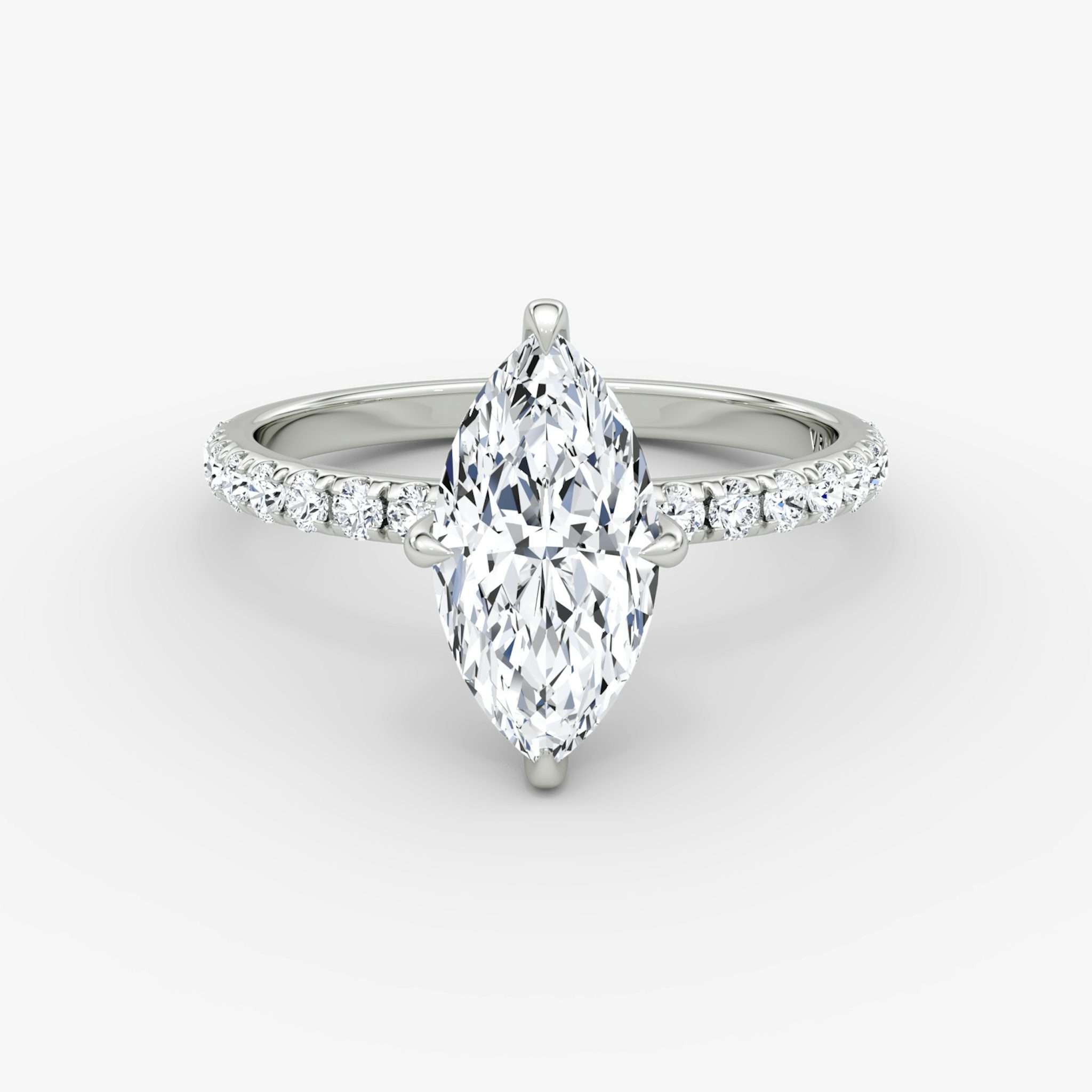 The Classic Hidden Halo | Marquise | 18k | White Gold | bandAccent: Pavé | bandWidth: large | prongStyle: Plain | diamondOrientation: vertical | caratWeight: other