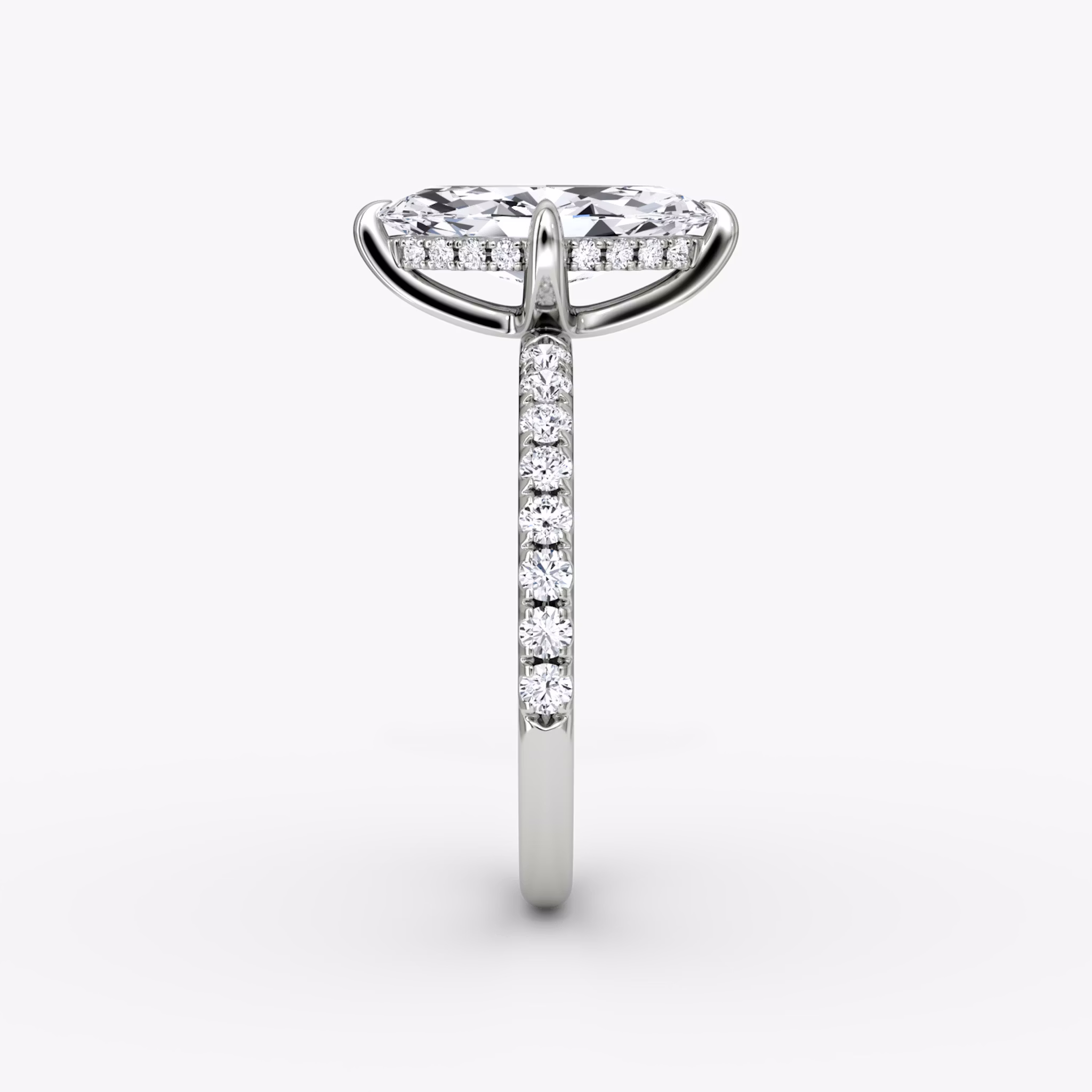 The Classic Hidden Halo | Marquise | 18k | White Gold | bandAccent: Pavé | bandWidth: large | prongStyle: Plain | diamondOrientation: vertical | caratWeight: other