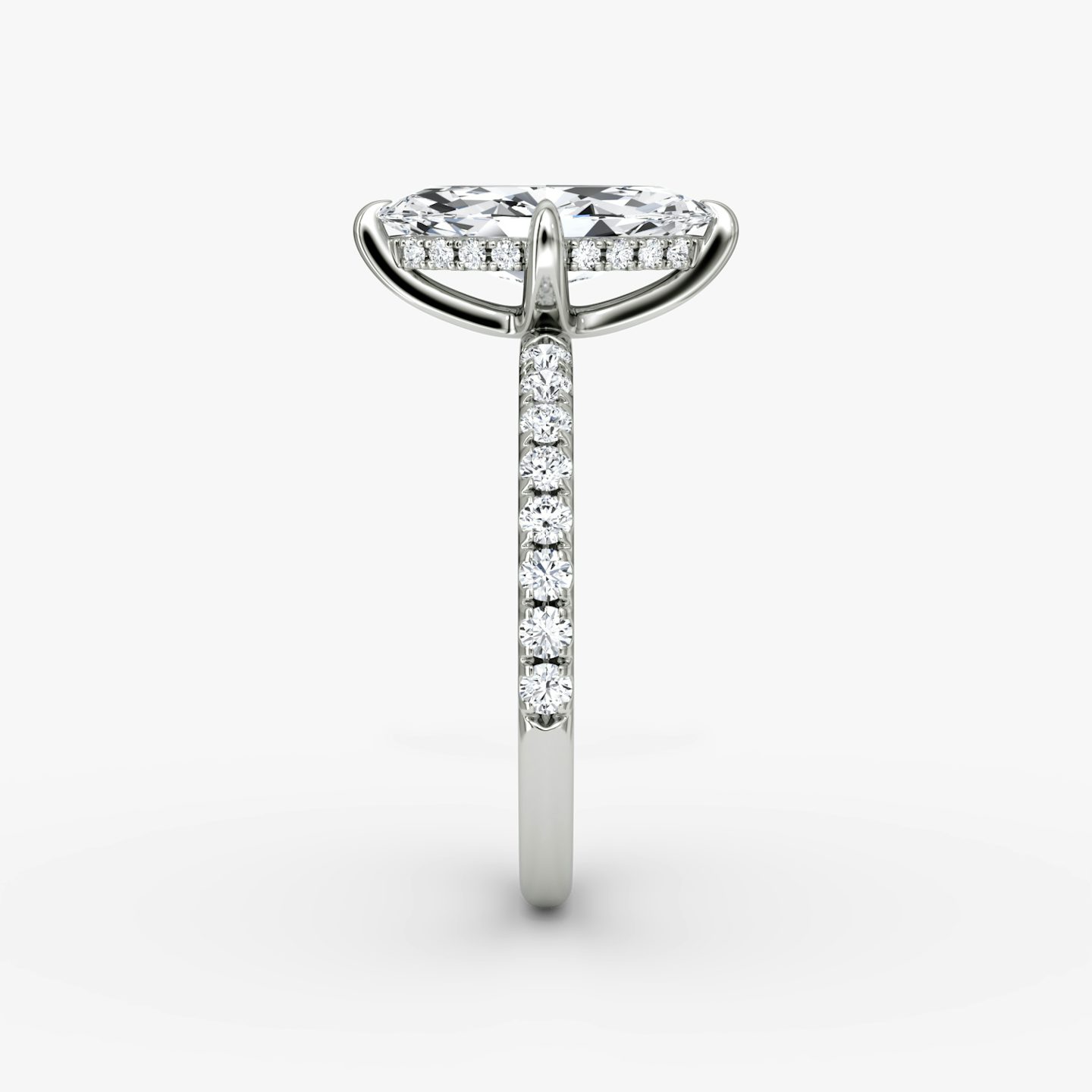 The Classic Hidden Halo | Marquise | Platinum | bandAccent: Pavé | bandWidth: large | prongStyle: Plain | diamondOrientation: vertical | caratWeight: other