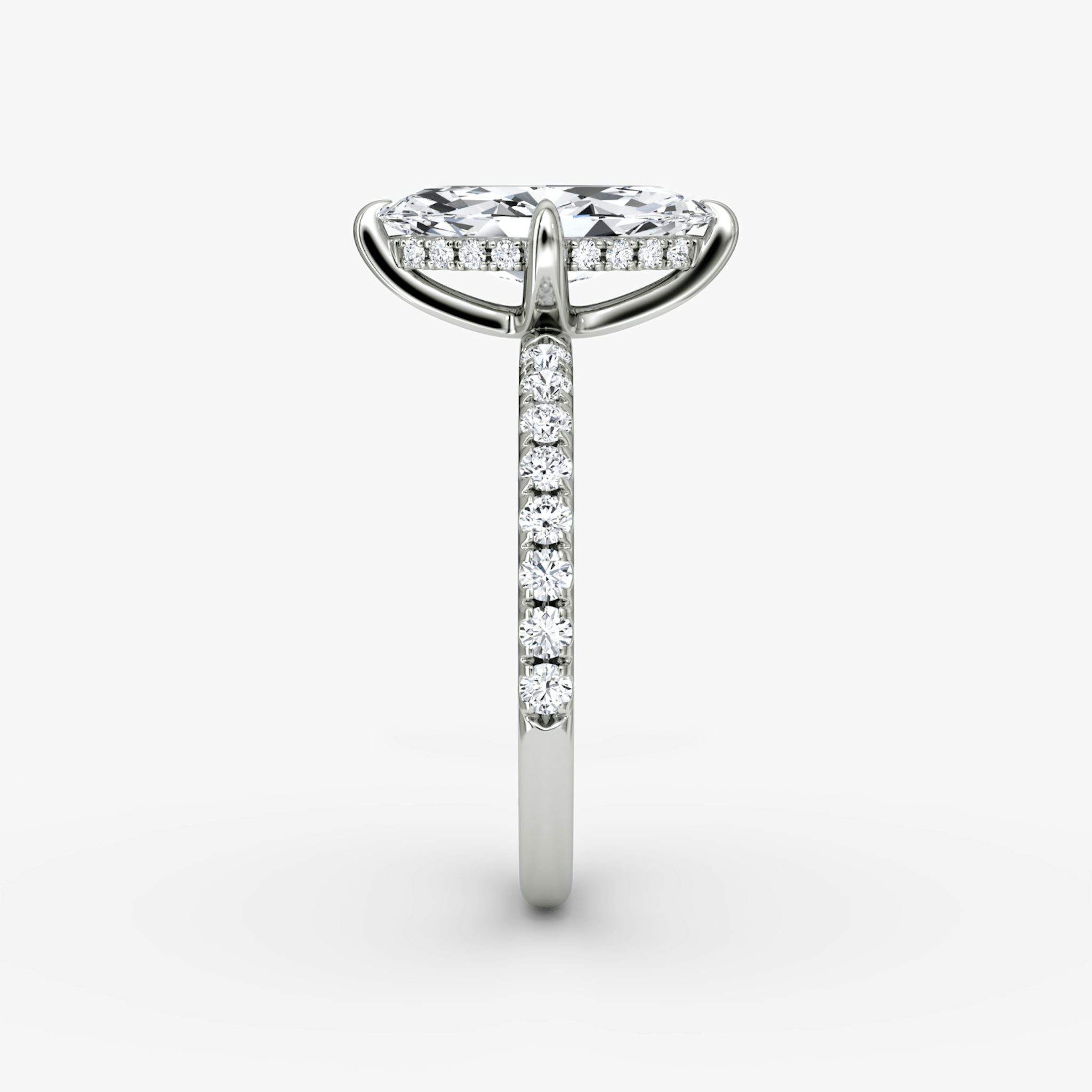 The Classic Hidden Halo | Marquise | 18k | White Gold | bandAccent: Pavé | bandWidth: large | prongStyle: Plain | diamondOrientation: vertical | caratWeight: other