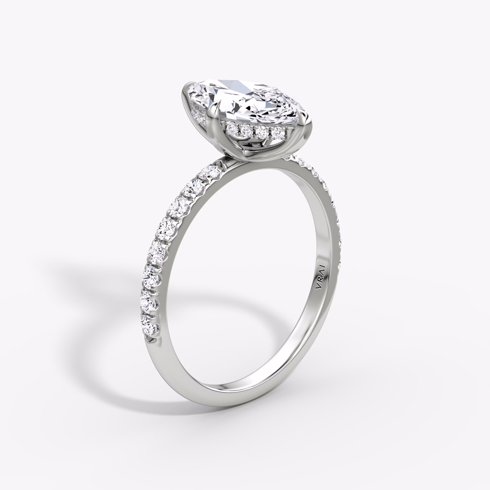 The Classic Hidden Halo | Marquise | 18k | White Gold | bandAccent: Pavé | bandWidth: large | prongStyle: Plain | diamondOrientation: vertical | caratWeight: other