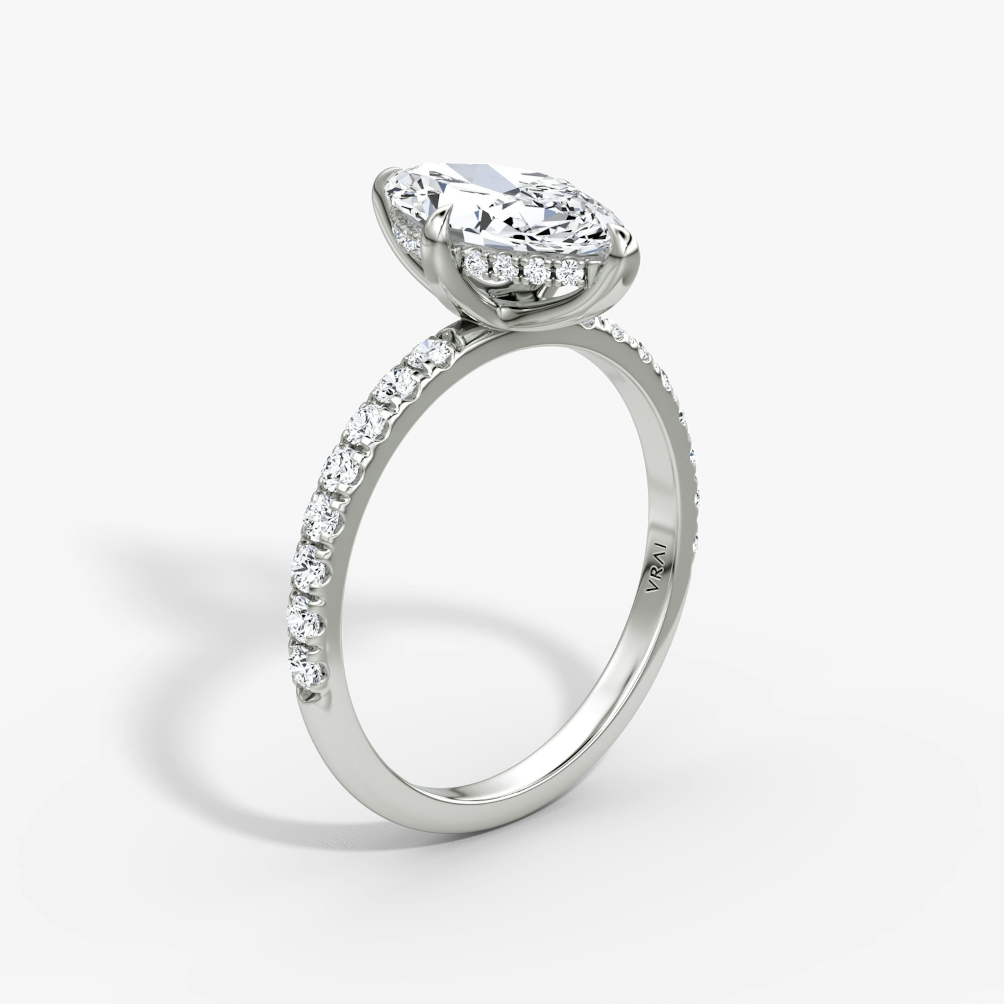 The Classic Hidden Halo | Marquise | 18k | White Gold | bandAccent: Pavé | bandWidth: large | prongStyle: Plain | diamondOrientation: vertical | caratWeight: other