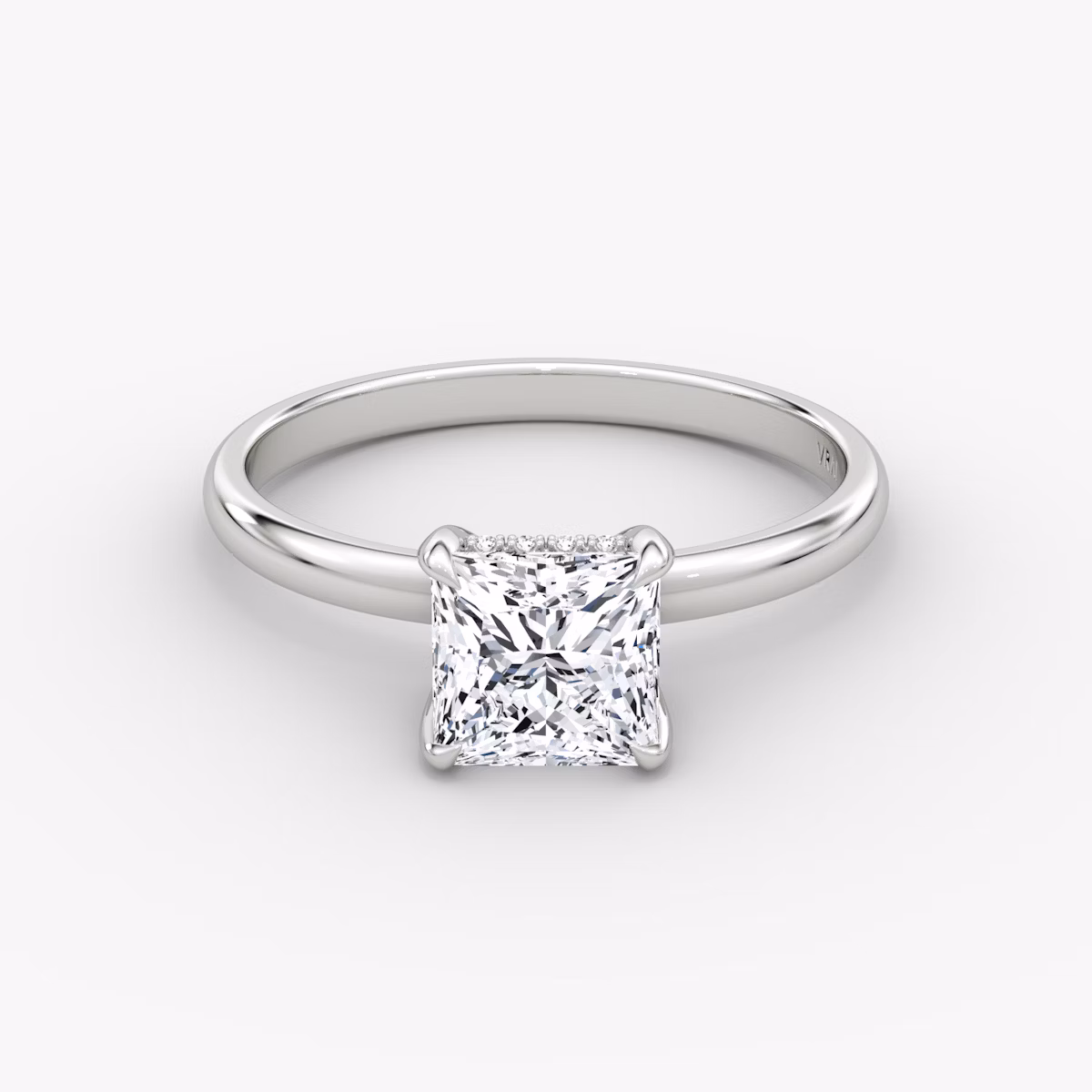 The Classic Hidden Halo | Princess | 18k | White Gold | bandAccent: Plain | bandWidth: large | prongStyle: Plain | diamondOrientation: vertical | caratWeight: other
