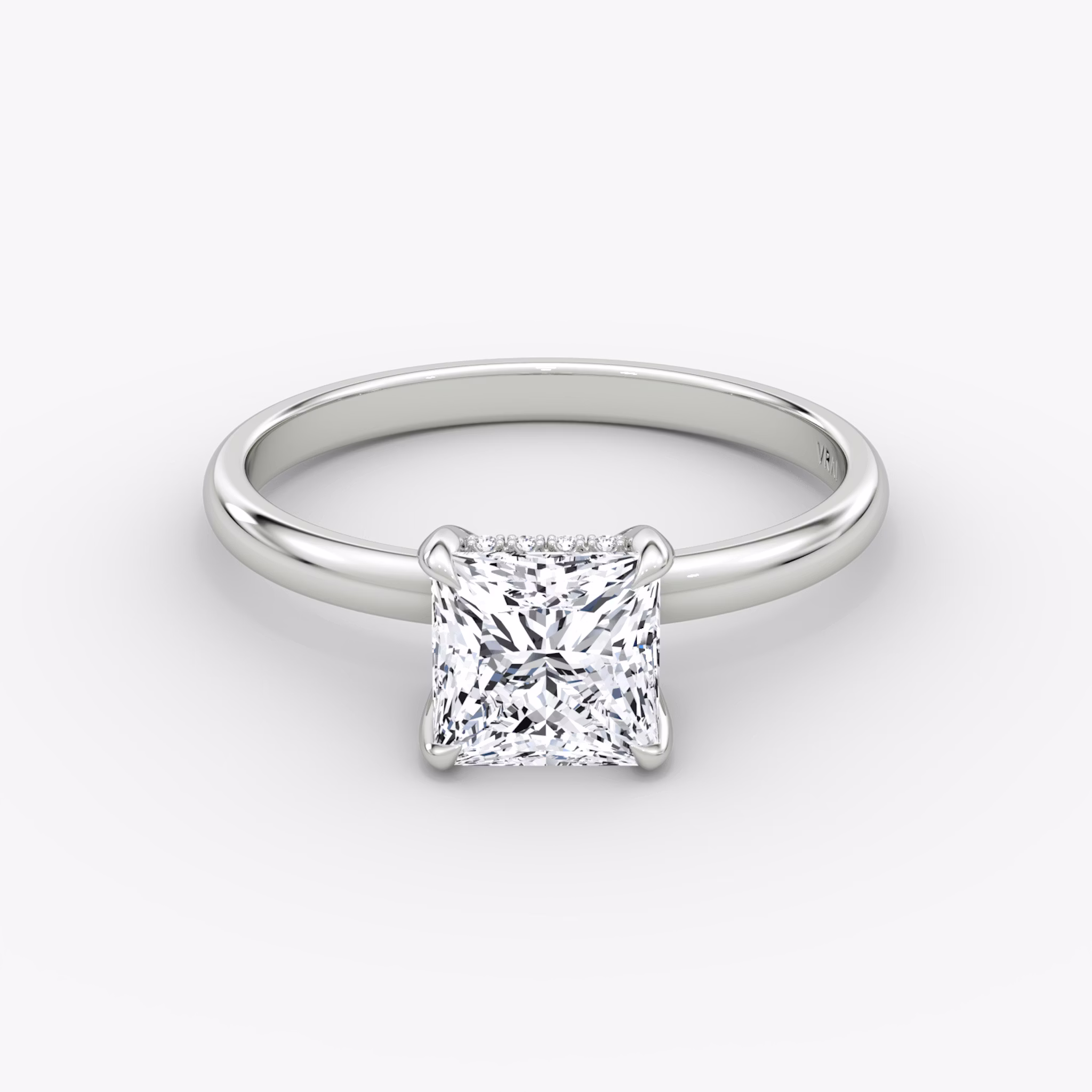 The Classic Hidden Halo | Princess | Platinum | bandAccent: Plain | bandWidth: large | prongStyle: Plain | diamondOrientation: vertical | caratWeight: other