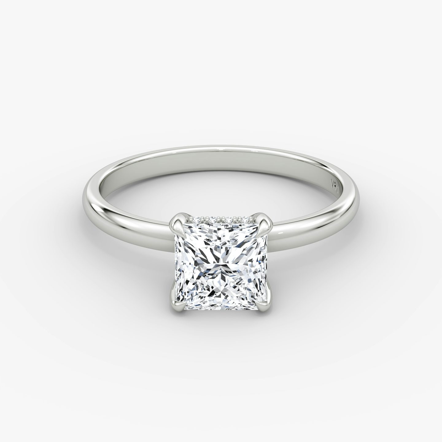 The Classic Hidden Halo | Princess | 18k | White Gold | bandAccent: Plain | bandWidth: large | prongStyle: Plain | diamondOrientation: vertical | caratWeight: other