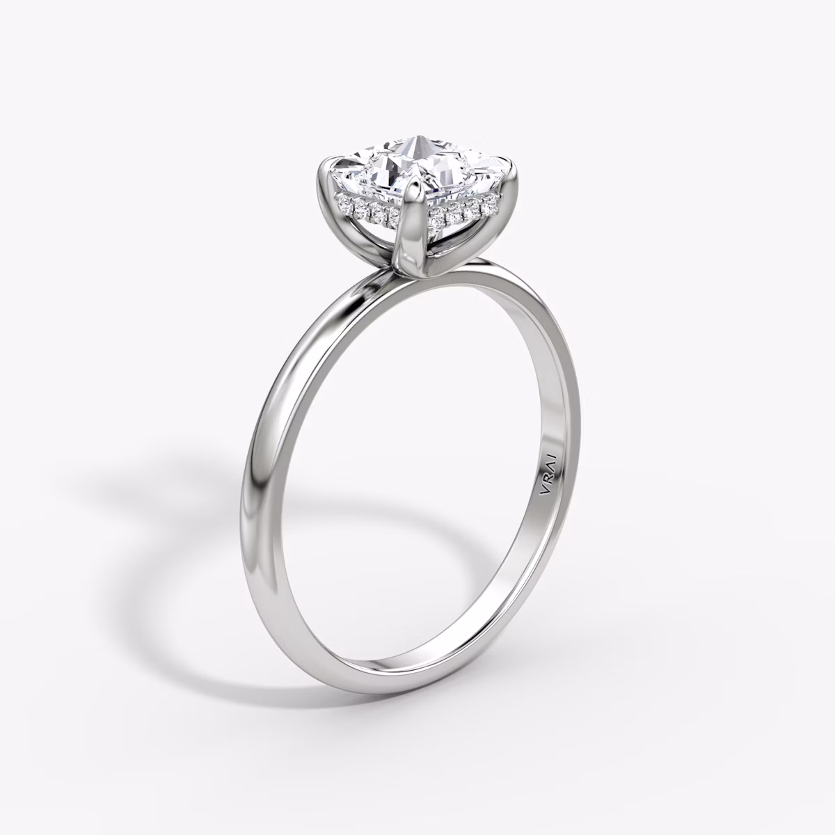 The Classic Hidden Halo | Princess | 18k | White Gold | bandAccent: Plain | bandWidth: large | prongStyle: Plain | diamondOrientation: vertical | caratWeight: other