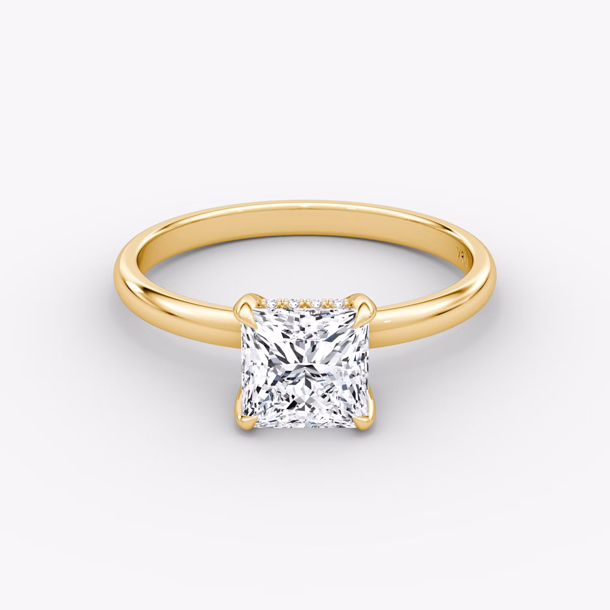 The Classic Hidden Halo | Princess | 18k | Yellow Gold | bandAccent: Plain | bandWidth: large | prongStyle: Plain | diamondOrientation: vertical | caratWeight: other