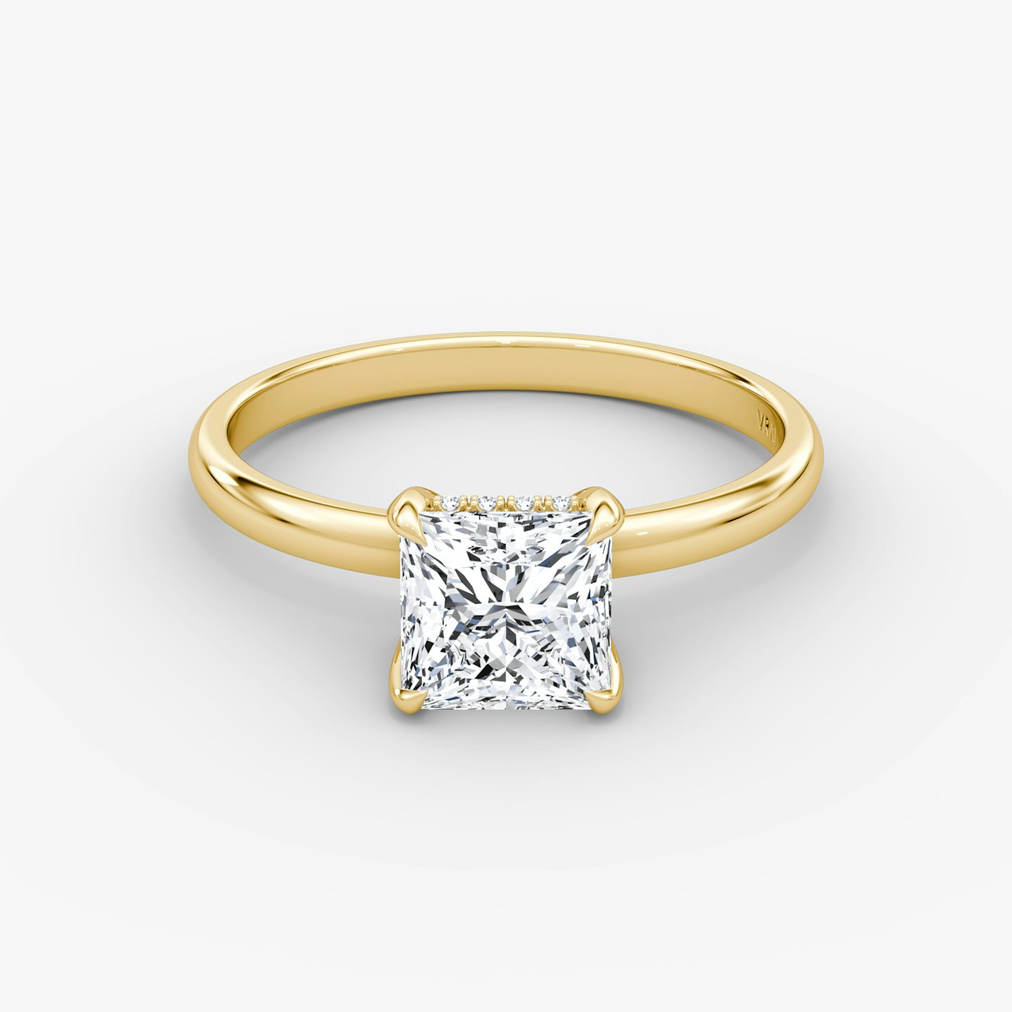 The Classic Hidden Halo | Princess | 18k | Yellow Gold | bandAccent: Plain | bandWidth: large | prongStyle: Plain | diamondOrientation: vertical | caratWeight: other