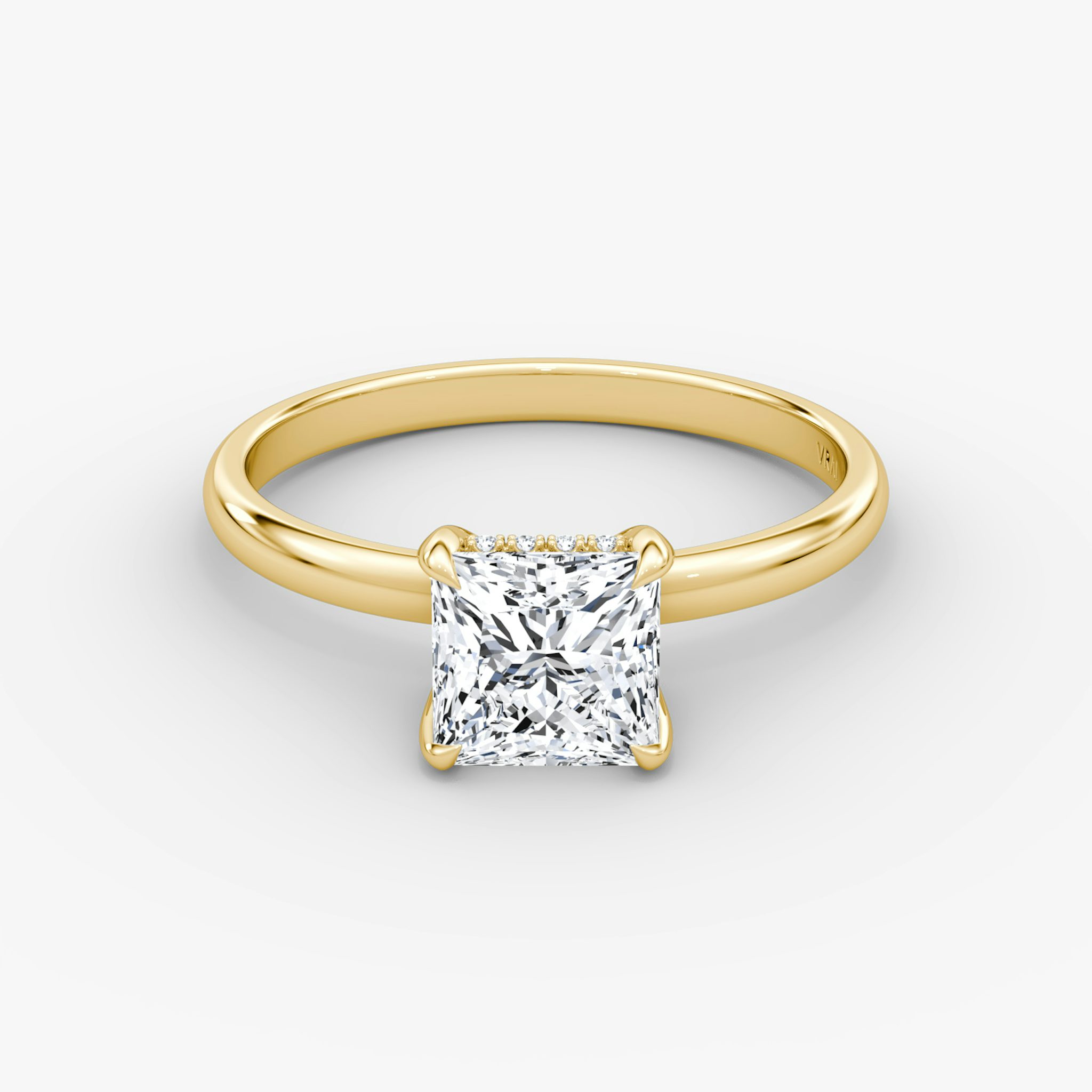 The Classic Hidden Halo | Princess | 18k | Yellow Gold | bandAccent: Plain | bandWidth: large | prongStyle: Plain | diamondOrientation: vertical | caratWeight: other