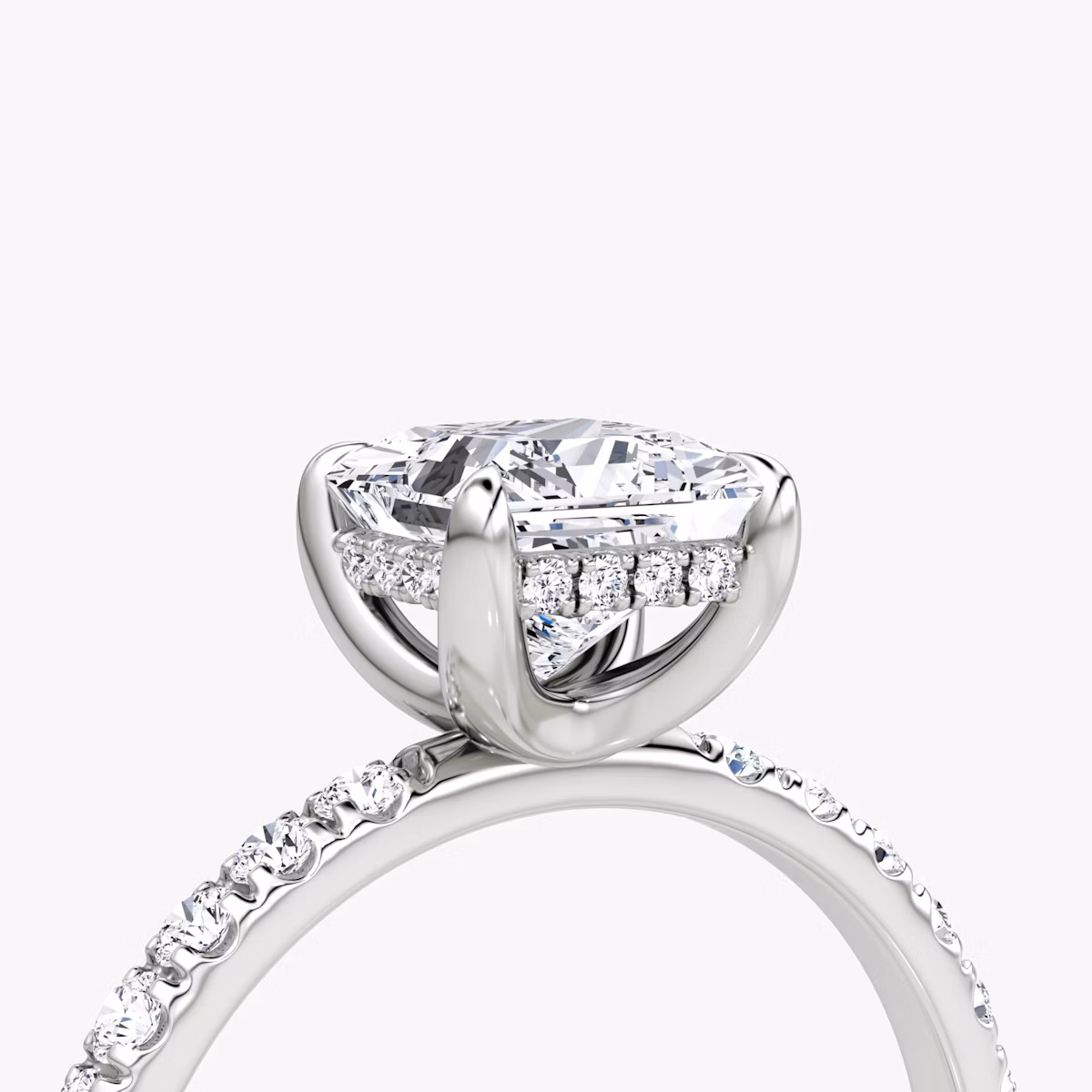 The Classic Hidden Halo | Princess | Platinum | bandAccent: Pavé | bandWidth: large | prongStyle: Plain | diamondOrientation: vertical | caratWeight: other