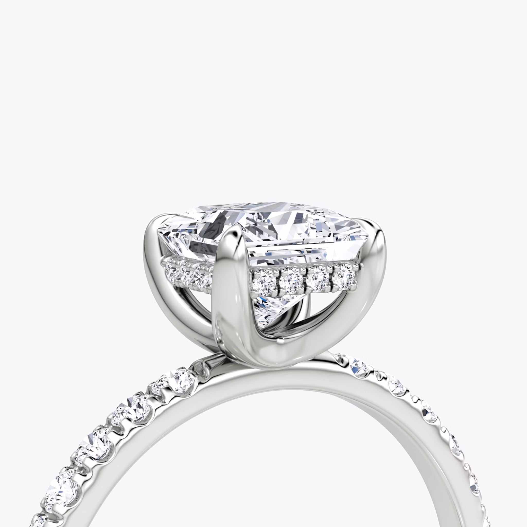 The Classic Hidden Halo | Princess | 18k | White Gold | bandAccent: Pavé | bandWidth: large | prongStyle: Plain | diamondOrientation: vertical | caratWeight: other