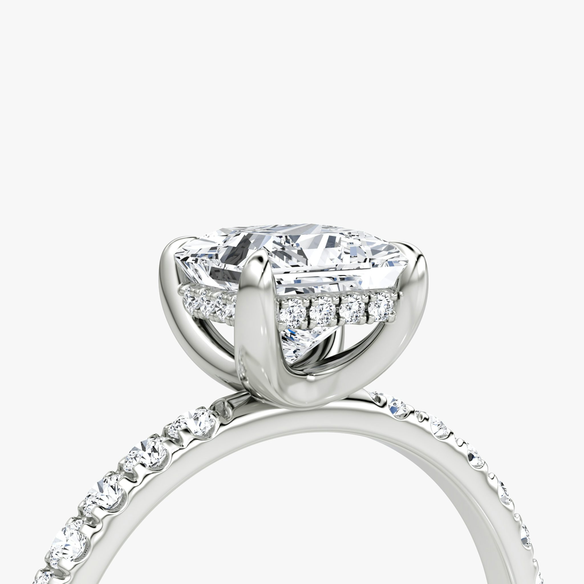 The Classic Hidden Halo | Princess | 18k | White Gold | bandAccent: Pavé | bandWidth: large | prongStyle: Plain | diamondOrientation: vertical | caratWeight: other