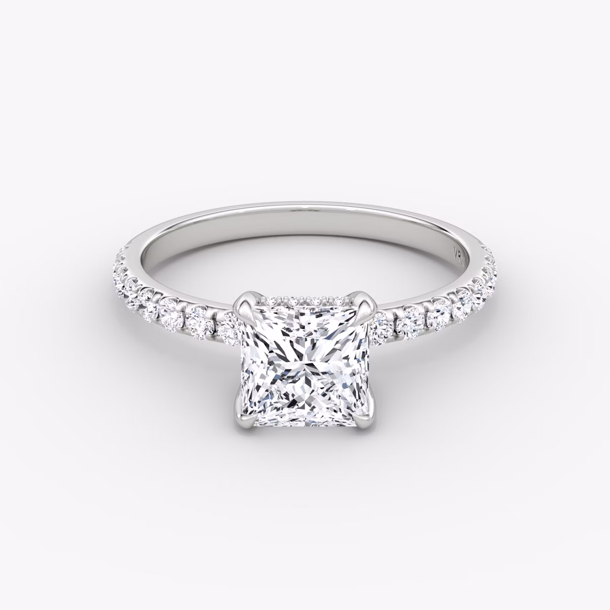 The Classic Hidden Halo | Princess | Platinum | bandAccent: Pavé | bandWidth: large | prongStyle: Plain | diamondOrientation: vertical | caratWeight: other