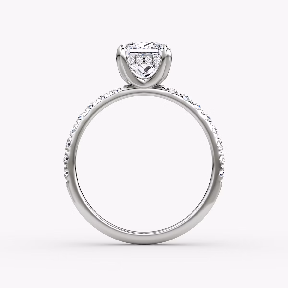 The Classic Hidden Halo | Princess | Platinum | bandAccent: Pavé | bandWidth: large | prongStyle: Plain | diamondOrientation: vertical | caratWeight: other