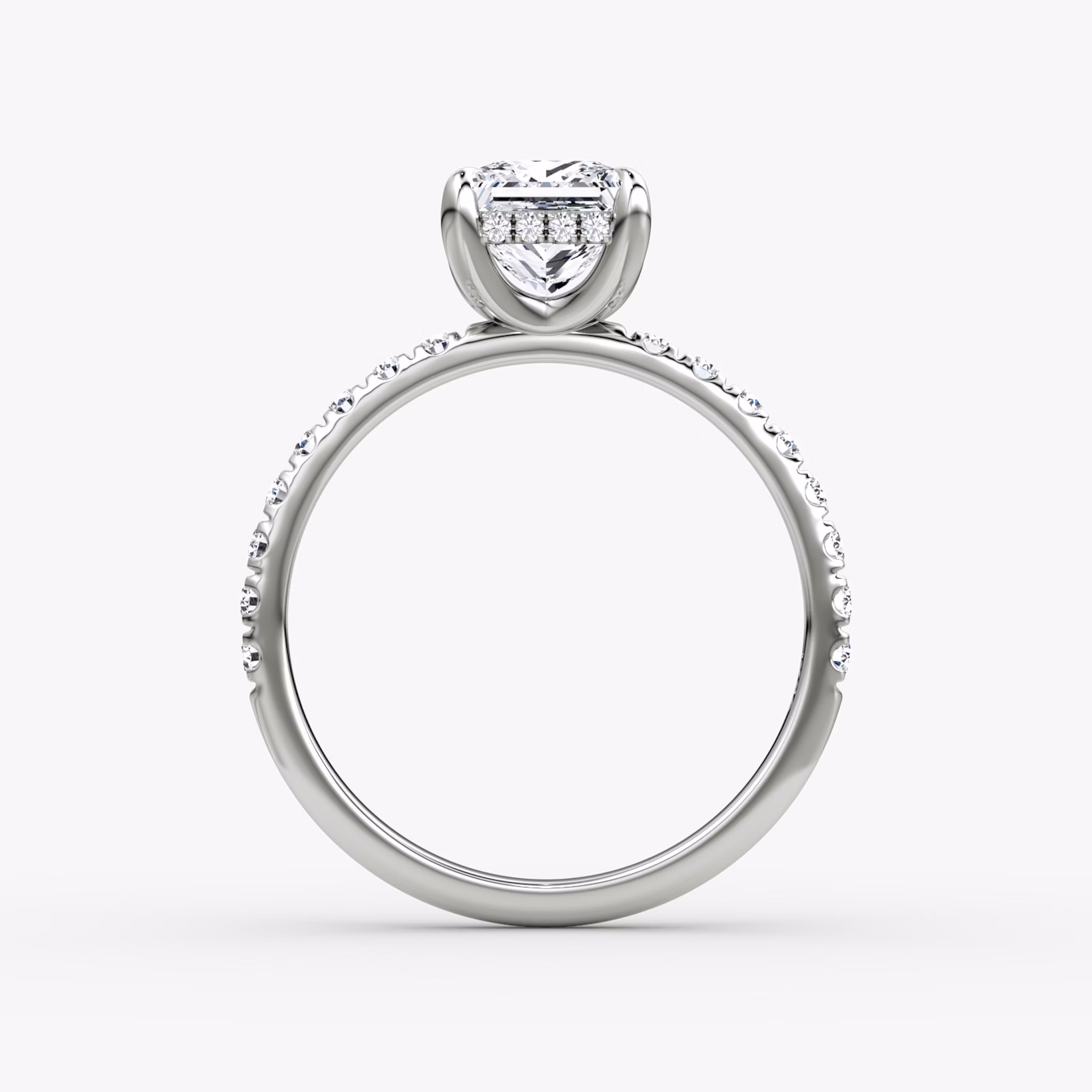 The Classic Hidden Halo | Princess | 18k | White Gold | bandAccent: Pavé | bandWidth: large | prongStyle: Plain | diamondOrientation: vertical | caratWeight: other