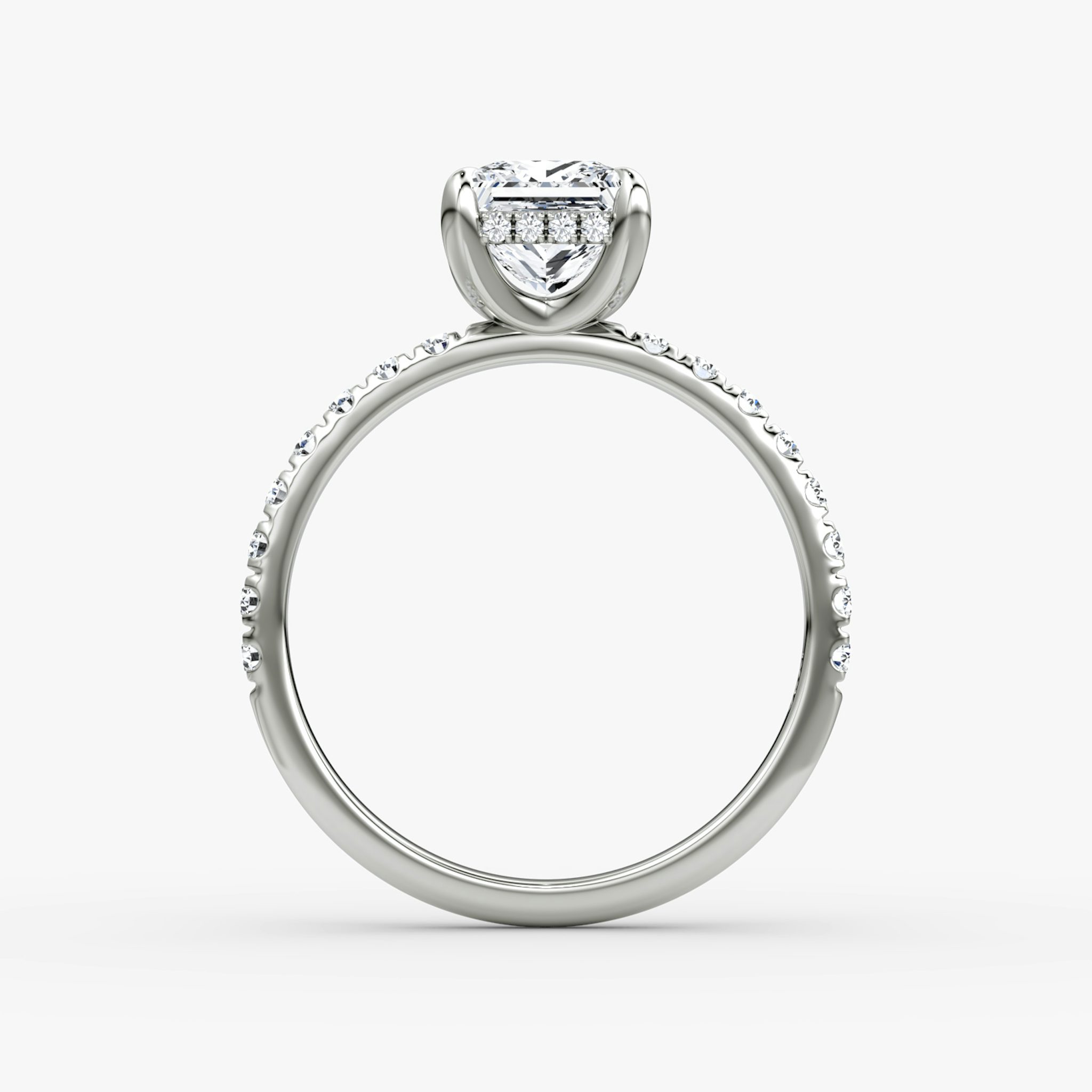 The Classic Hidden Halo | Princess | 18k | White Gold | bandAccent: Pavé | bandWidth: large | prongStyle: Plain | diamondOrientation: vertical | caratWeight: other