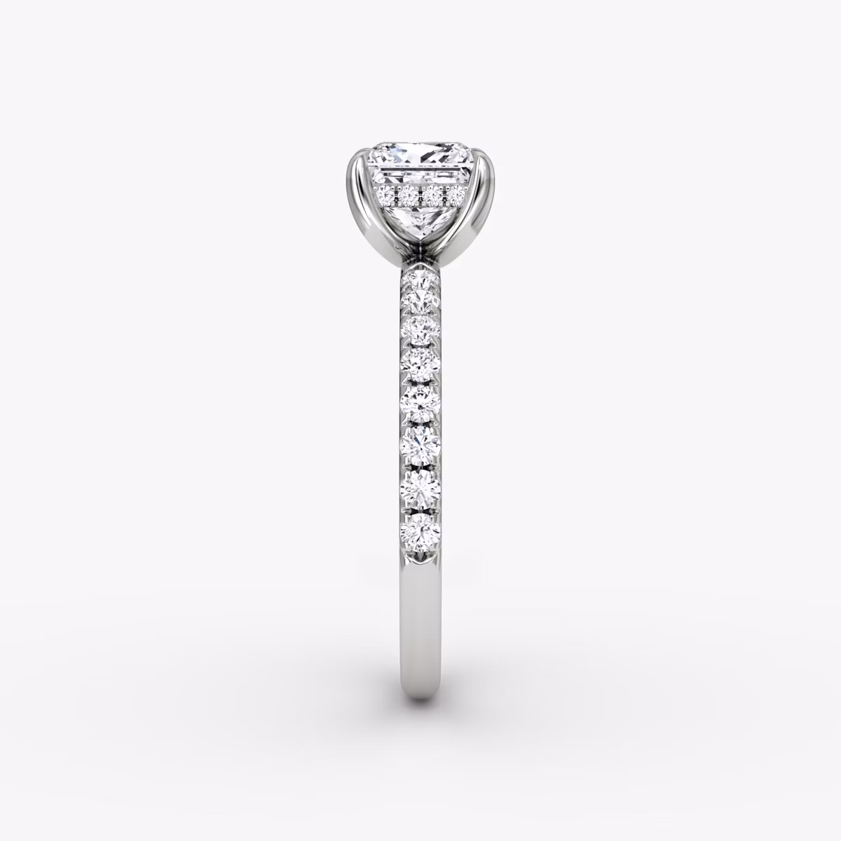 The Classic Hidden Halo | Princess | Platinum | bandAccent: Pavé | bandWidth: large | prongStyle: Plain | diamondOrientation: vertical | caratWeight: other