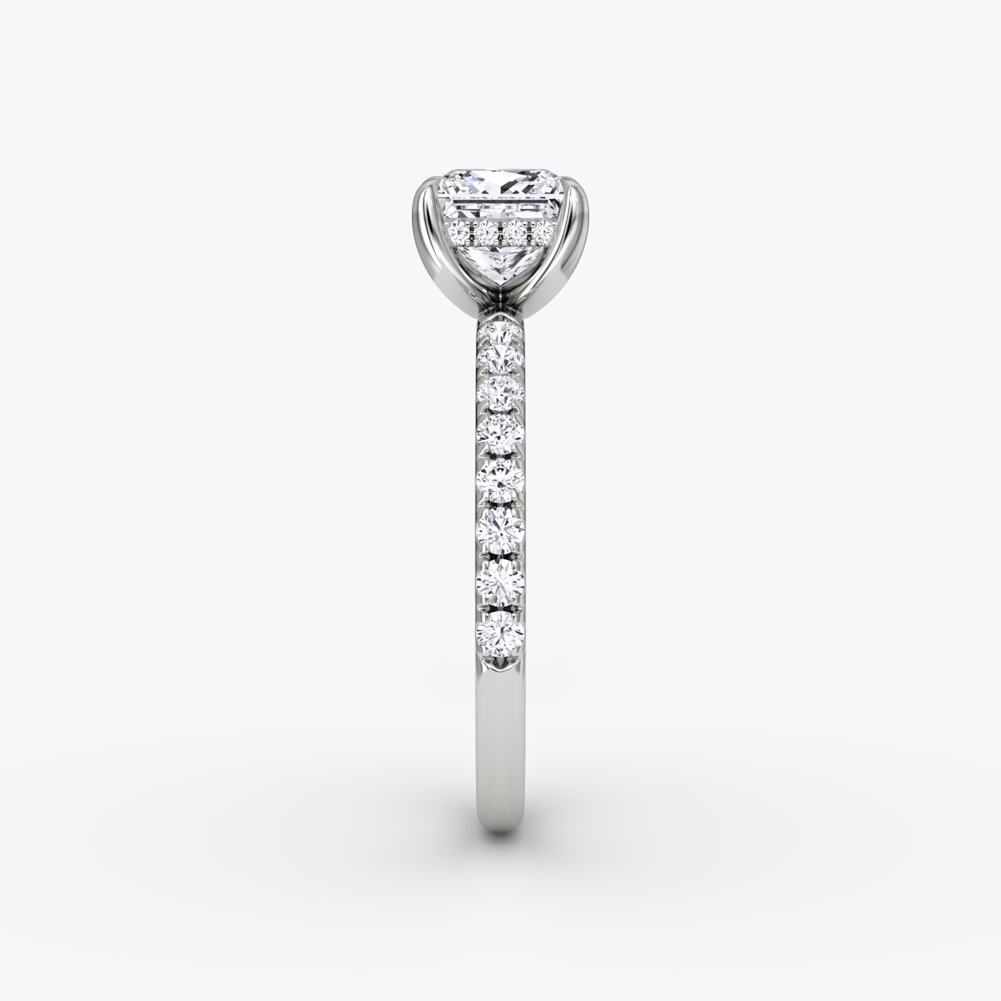 The Classic Hidden Halo | Princess | 18k | White Gold | bandAccent: Pavé | bandWidth: large | prongStyle: Plain | diamondOrientation: vertical | caratWeight: other