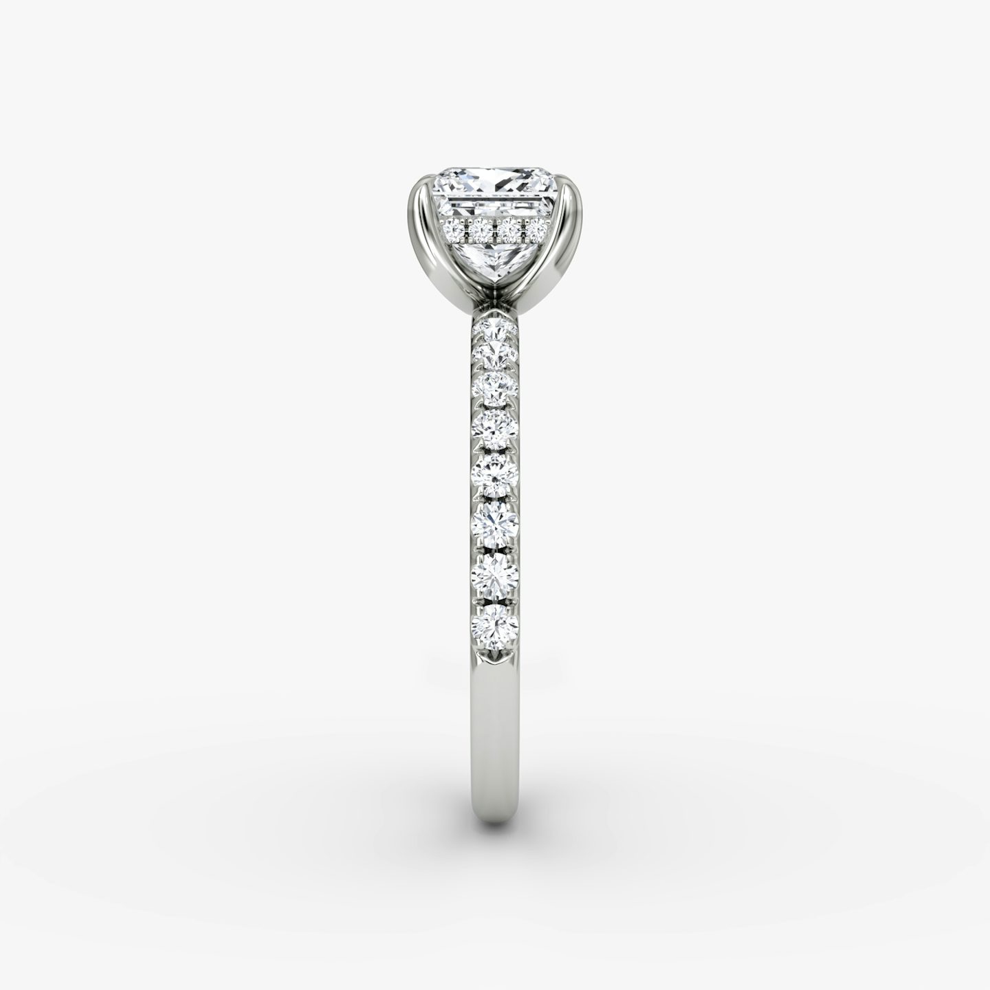 The Classic Hidden Halo | Princess | 18k | White Gold | bandAccent: Pavé | bandWidth: large | prongStyle: Plain | diamondOrientation: vertical | caratWeight: other