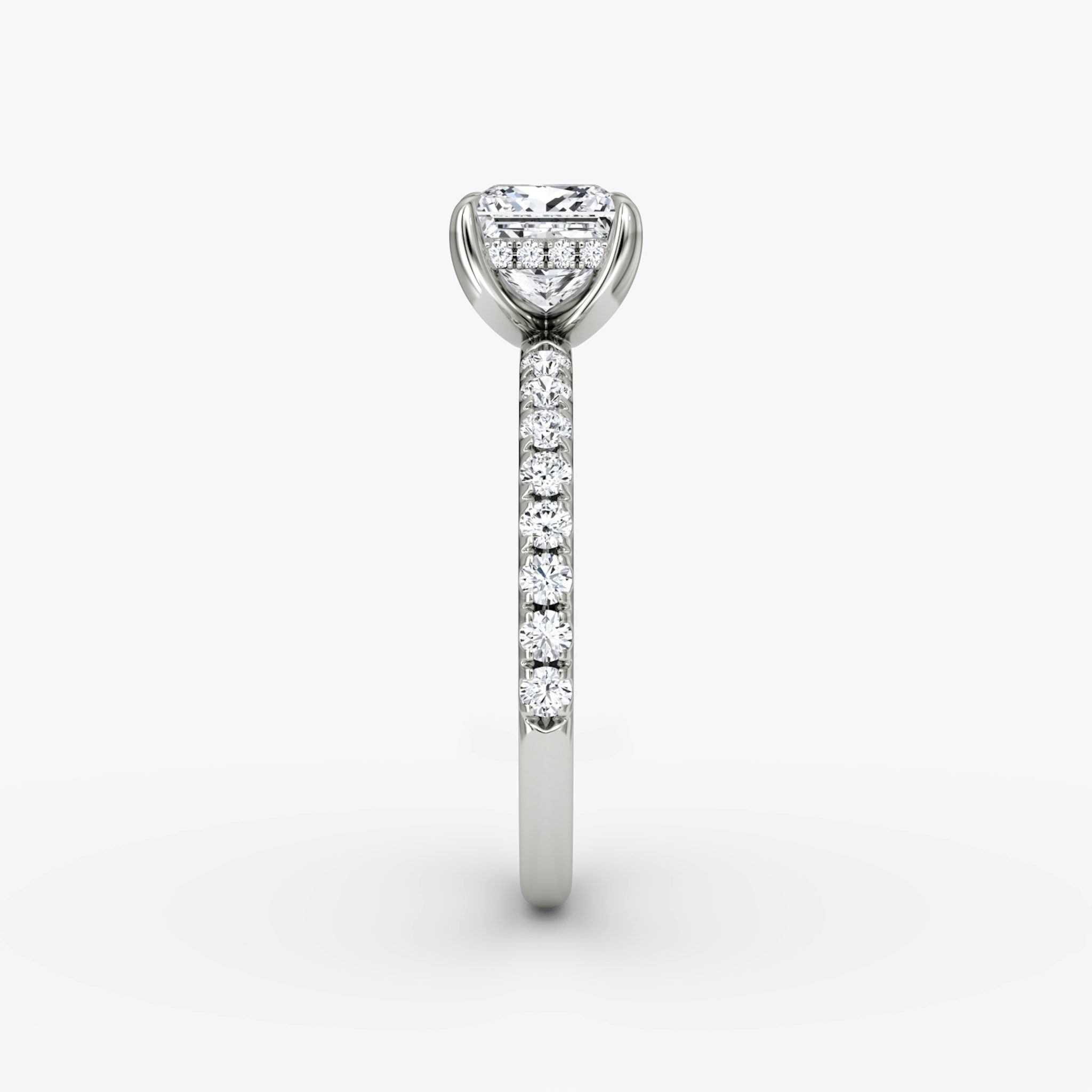 The Classic Hidden Halo | Princess | 18k | White Gold | bandAccent: Pavé | bandWidth: large | prongStyle: Plain | diamondOrientation: vertical | caratWeight: other