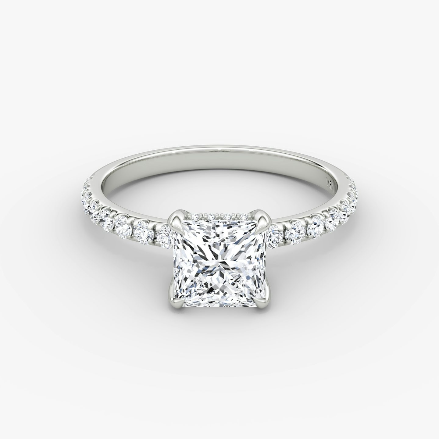 The Classic Hidden Halo | Princess | 18k | White Gold | bandAccent: Pavé | bandWidth: large | prongStyle: Plain | diamondOrientation: vertical | caratWeight: other