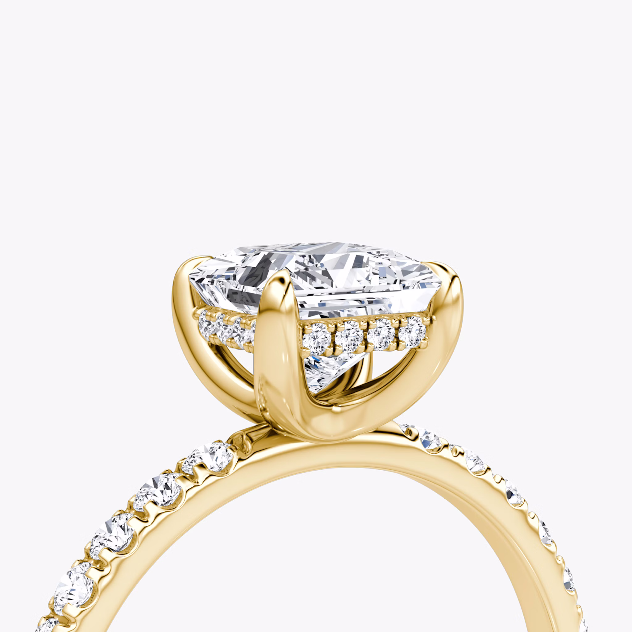 The Classic Hidden Halo | Princess | 18k | Yellow Gold | bandAccent: Pavé | bandWidth: large | prongStyle: Plain | diamondOrientation: vertical | caratWeight: other
