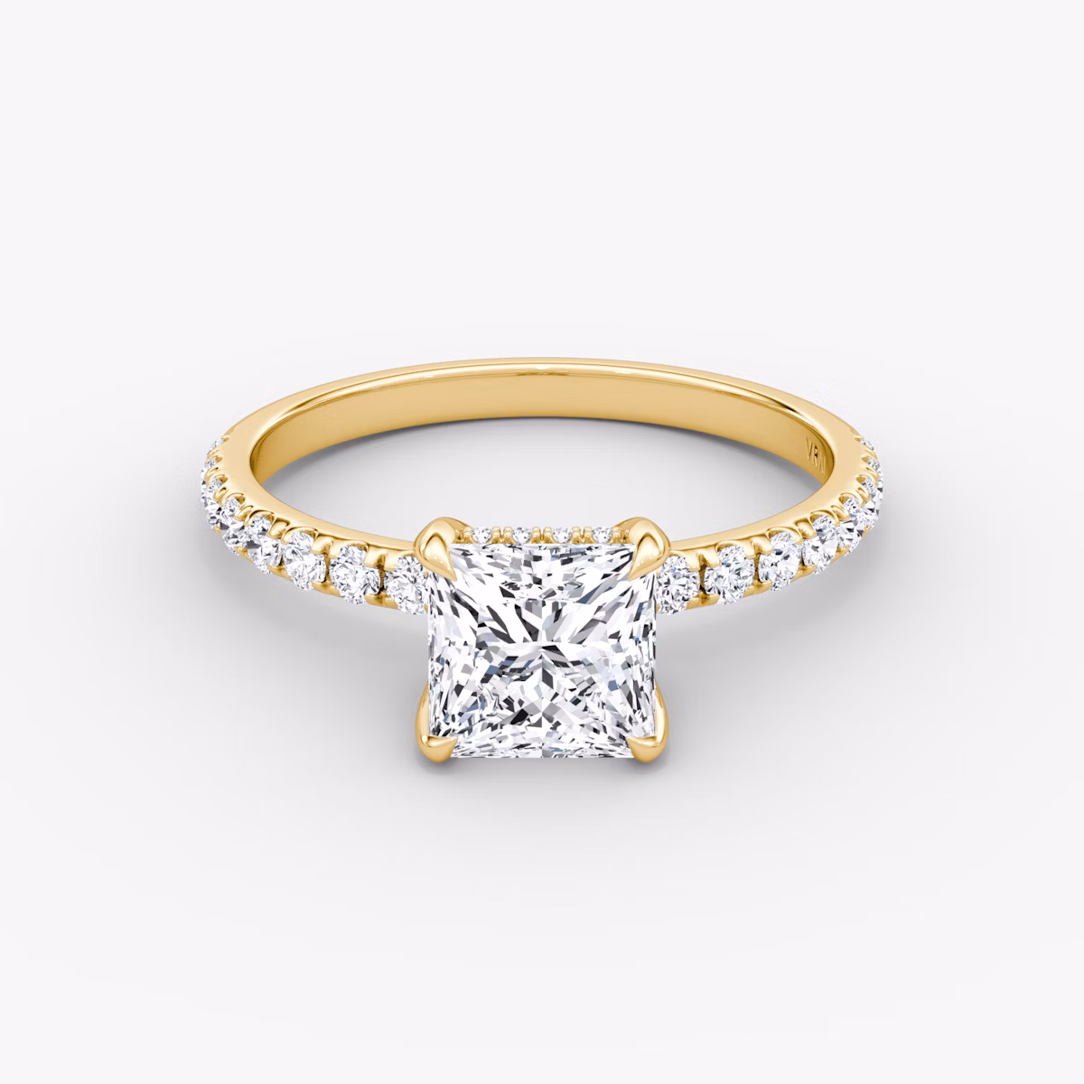 The Classic Hidden Halo | Princess | 18k | Yellow Gold | bandAccent: Pavé | bandWidth: large | prongStyle: Plain | diamondOrientation: vertical | caratWeight: other