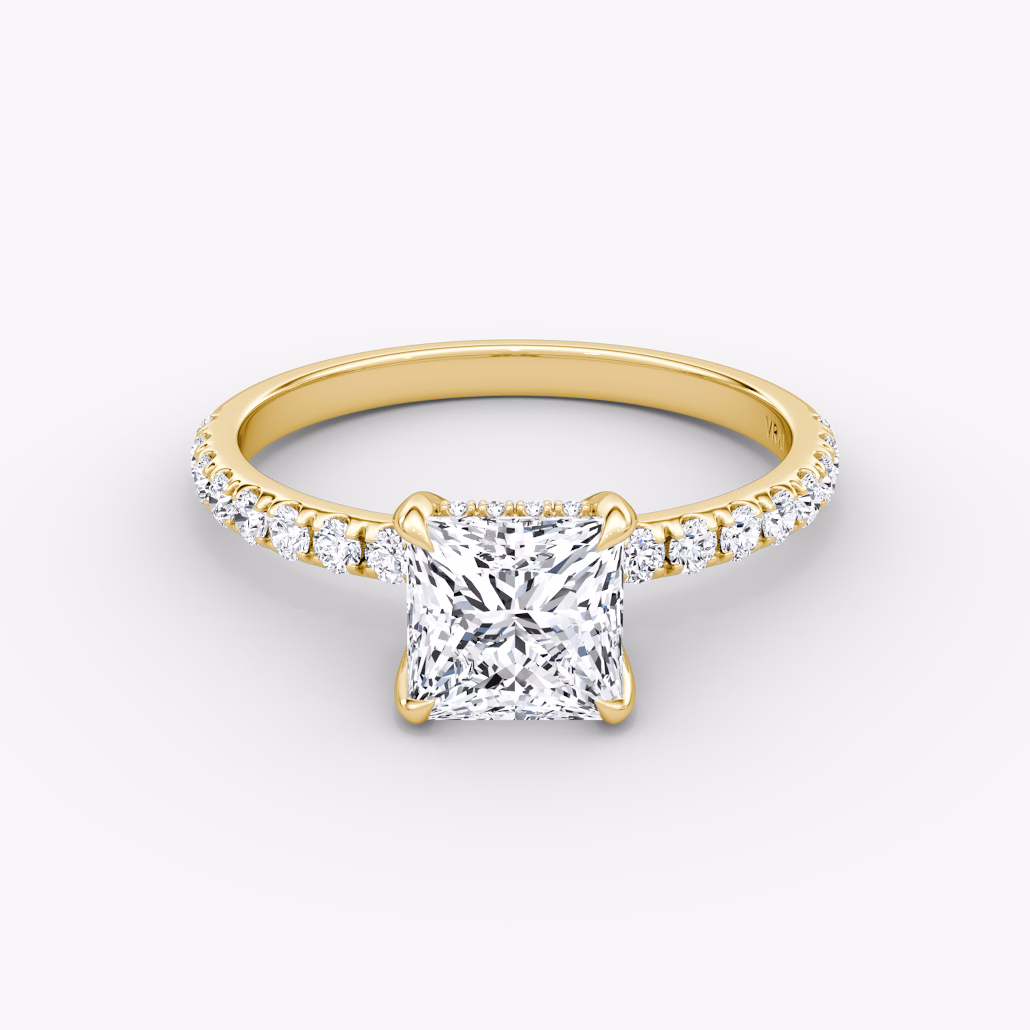 The Classic Hidden Halo | Princess | 18k | Yellow Gold | bandAccent: Pavé | bandWidth: large | prongStyle: Plain | diamondOrientation: vertical | caratWeight: other