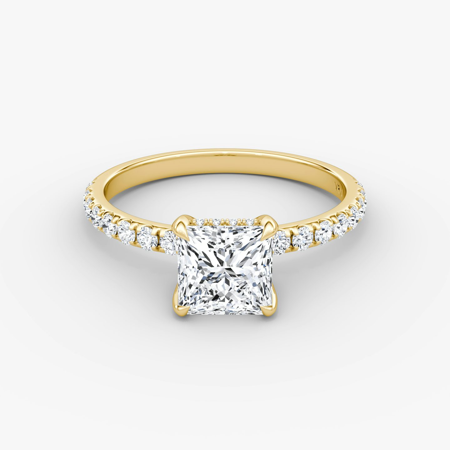 The Classic Hidden Halo | Princess | 18k | Yellow Gold | bandAccent: Pavé | bandWidth: large | prongStyle: Plain | diamondOrientation: vertical | caratWeight: other