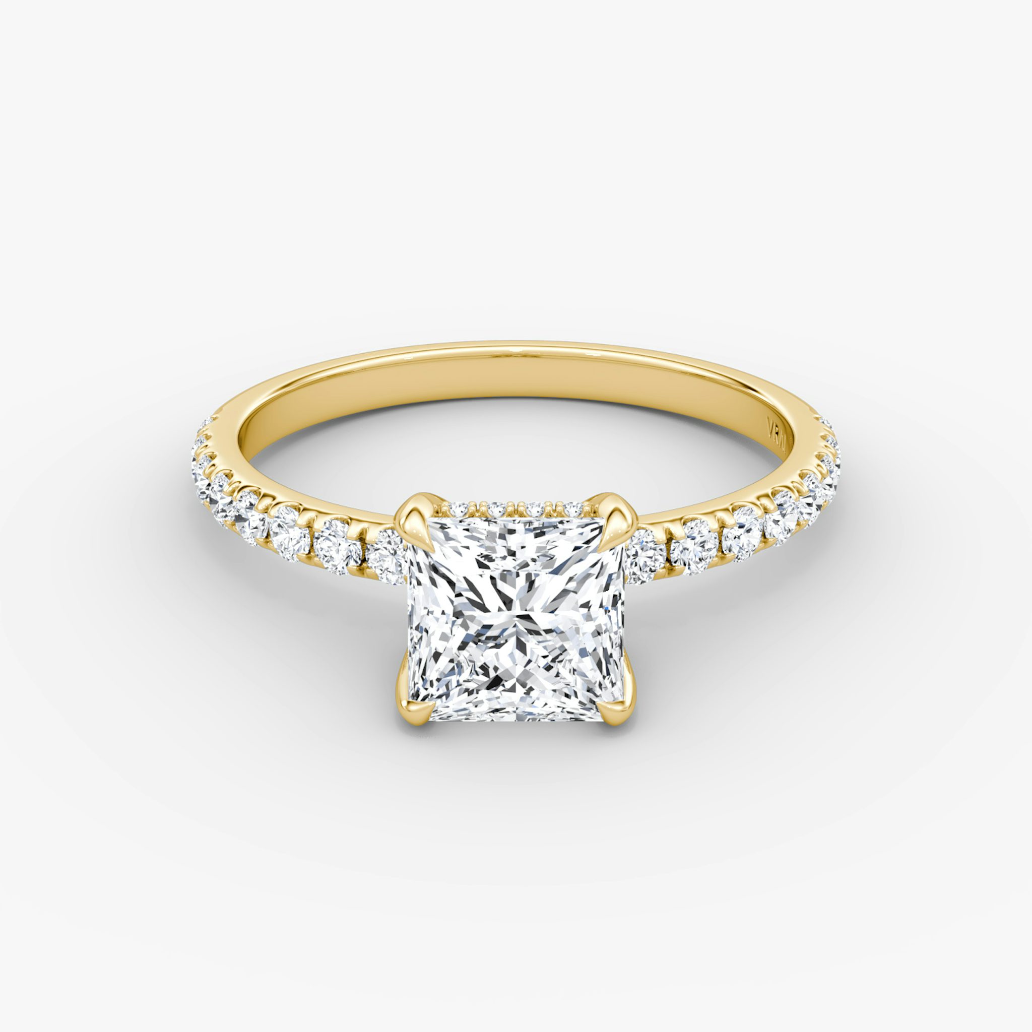 The Classic Hidden Halo | Princess | 18k | Yellow Gold | bandAccent: Pavé | bandWidth: large | prongStyle: Plain | diamondOrientation: vertical | caratWeight: other