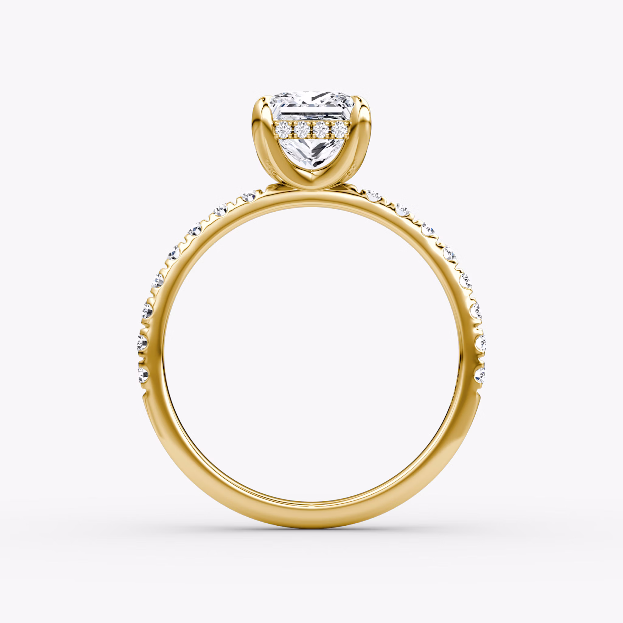 The Classic Hidden Halo | Princess | 18k | Yellow Gold | bandAccent: Pavé | bandWidth: large | prongStyle: Plain | diamondOrientation: vertical | caratWeight: other