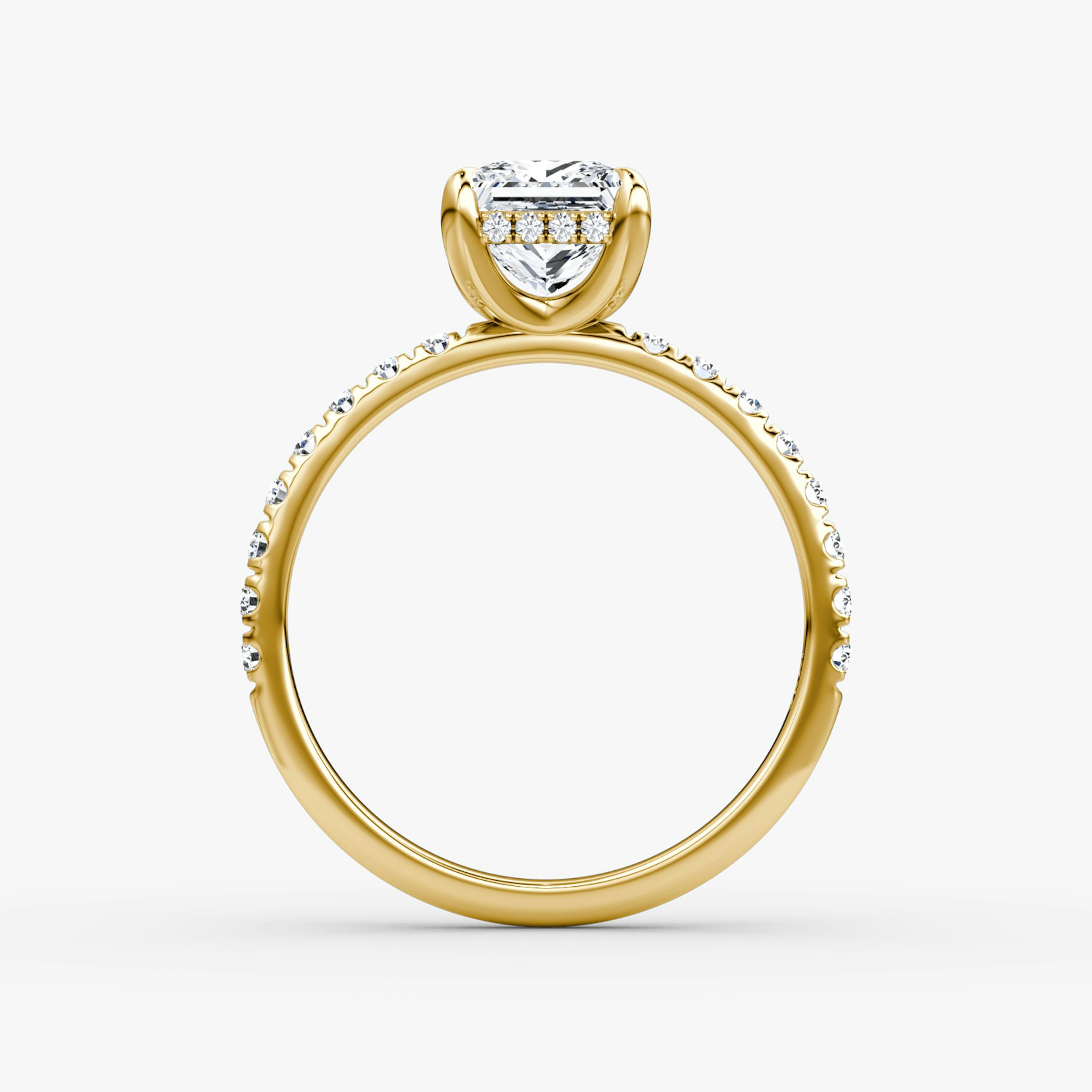 The Classic Hidden Halo | Princess | 18k | Yellow Gold | bandAccent: Pavé | bandWidth: large | prongStyle: Plain | diamondOrientation: vertical | caratWeight: other