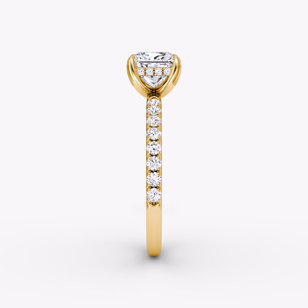 The Classic Hidden Halo | Princess | 18k | Yellow Gold | bandAccent: Pavé | bandWidth: large | prongStyle: Plain | diamondOrientation: vertical | caratWeight: other