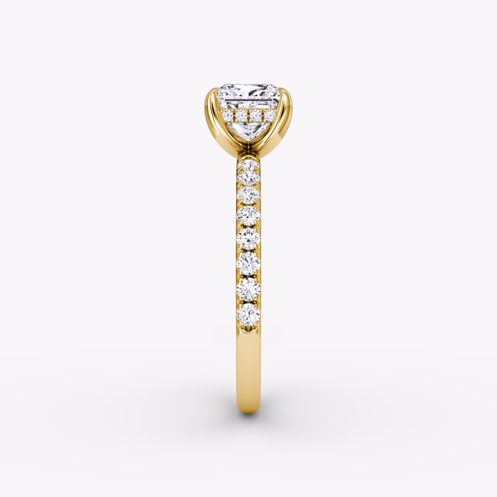 The Classic Hidden Halo | Princess | 18k | Yellow Gold | bandAccent: Pavé | bandWidth: large | prongStyle: Plain | diamondOrientation: vertical | caratWeight: other