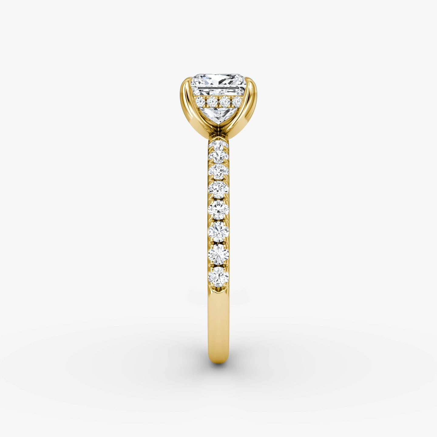 The Classic Hidden Halo | Princess | 18k | Yellow Gold | bandAccent: Pavé | bandWidth: large | prongStyle: Plain | diamondOrientation: vertical | caratWeight: other