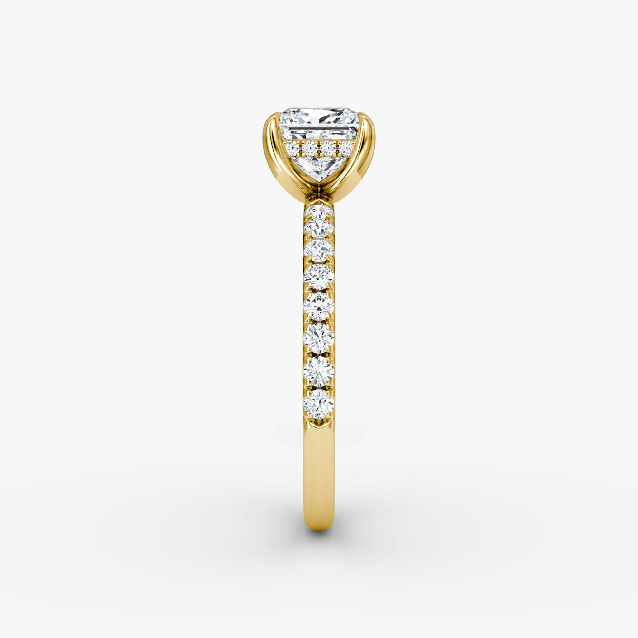 The Classic Hidden Halo | Princess | 18k | Yellow Gold | bandAccent: Pavé | bandWidth: large | prongStyle: Plain | diamondOrientation: vertical | caratWeight: other