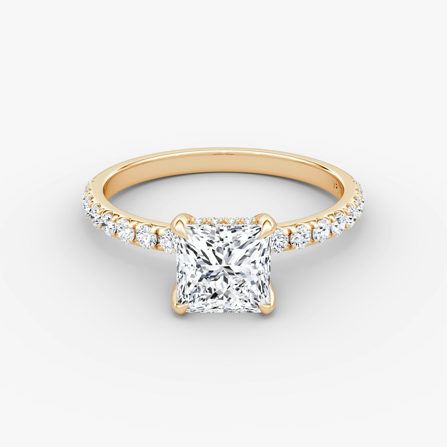 The Classic Hidden Halo | Princess | 14k | Rose Gold | bandAccent: Pavé | bandWidth: large | prongStyle: Plain | diamondOrientation: vertical | caratWeight: other