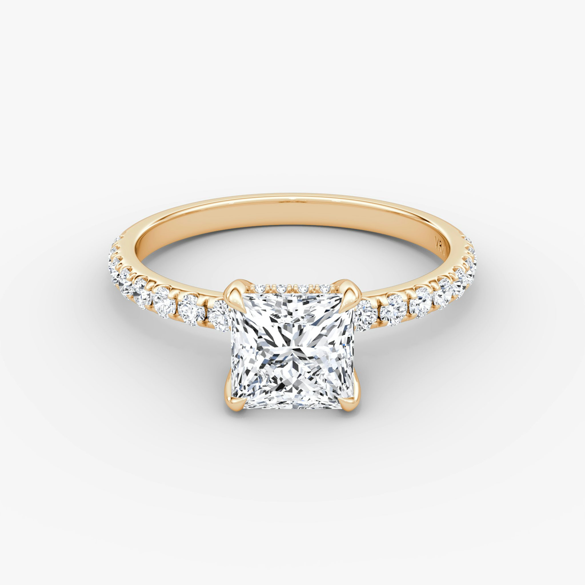 The Classic Hidden Halo | Princess | 14k | Rose Gold | bandAccent: Pavé | bandWidth: large | prongStyle: Plain | diamondOrientation: vertical | caratWeight: other