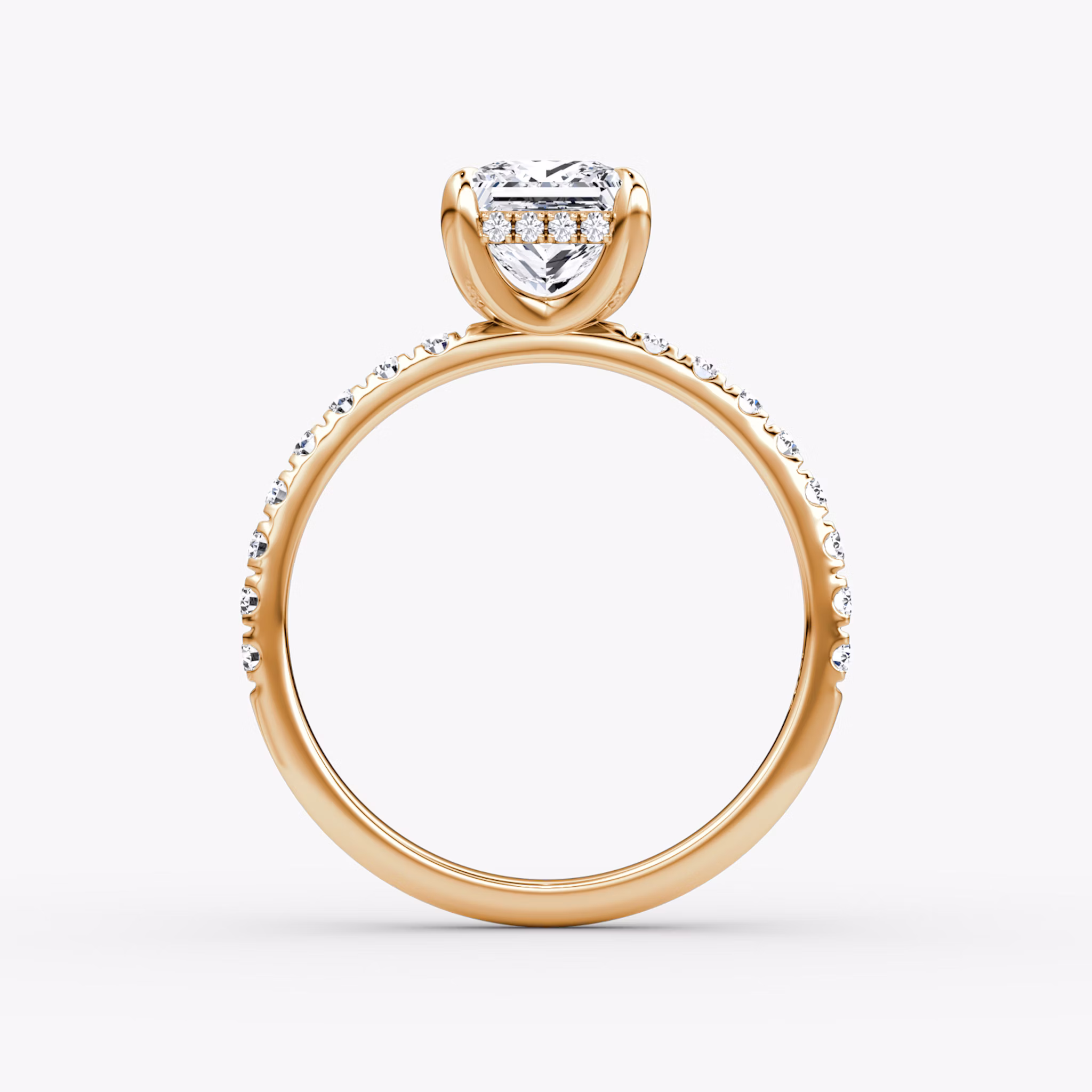 The Classic Hidden Halo | Princess | 14k | Rose Gold | bandAccent: Pavé | bandWidth: large | prongStyle: Plain | diamondOrientation: vertical | caratWeight: other
