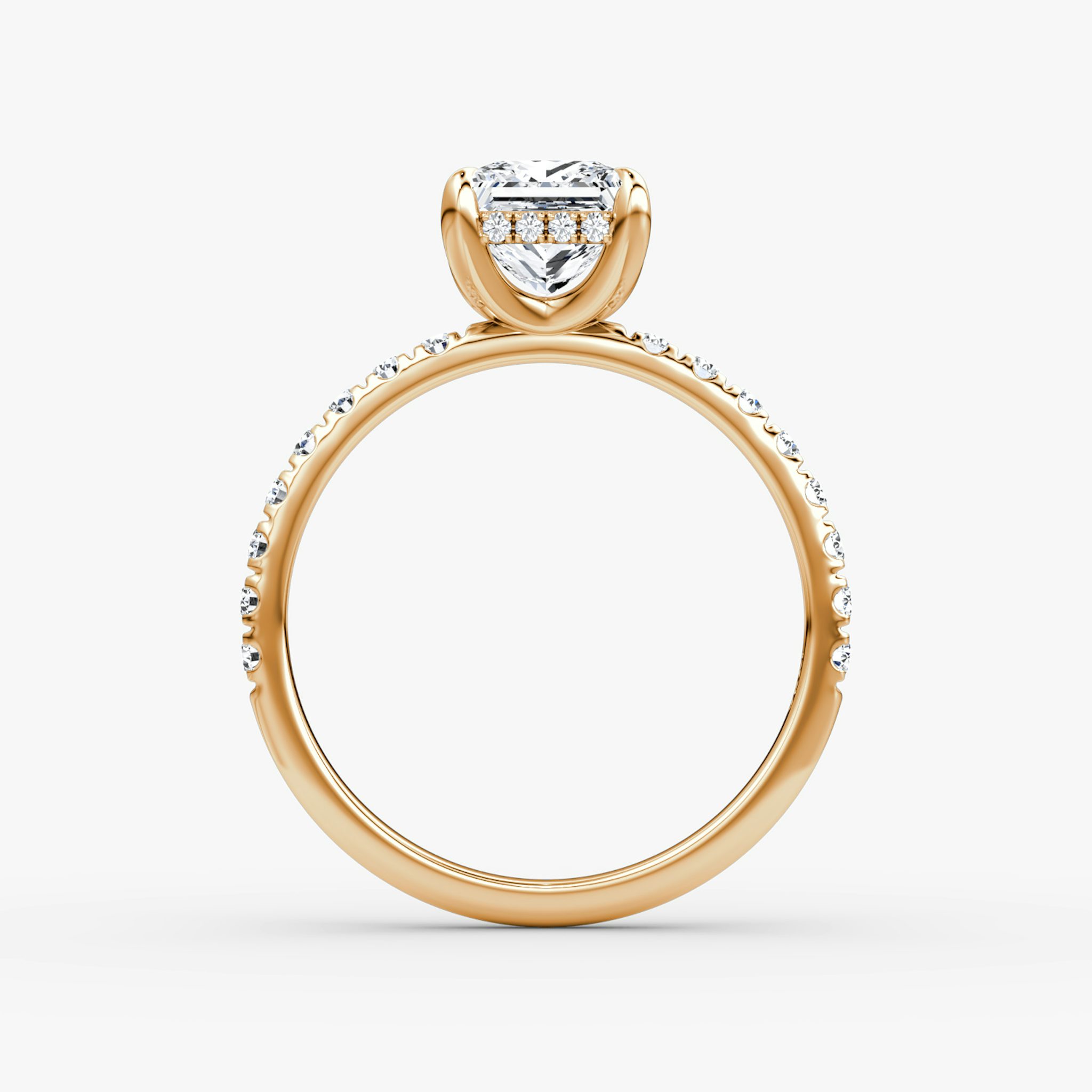 The Classic Hidden Halo | Princess | 14k | Rose Gold | bandAccent: Pavé | bandWidth: large | prongStyle: Plain | diamondOrientation: vertical | caratWeight: other