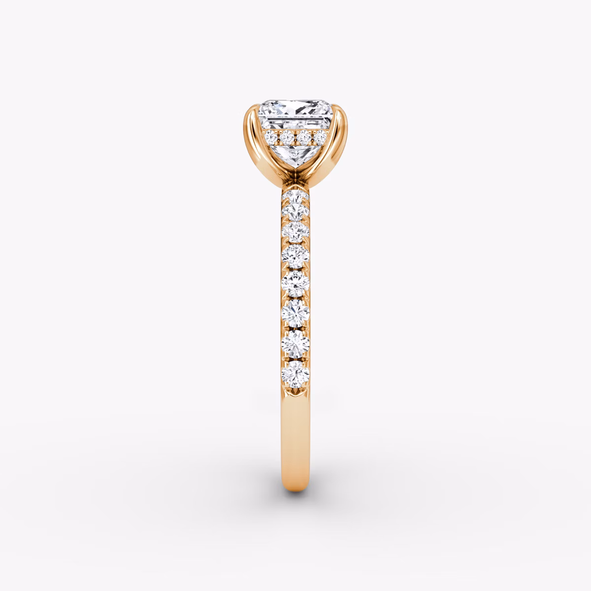 The Classic Hidden Halo | Princess | 14k | Rose Gold | bandAccent: Pavé | bandWidth: large | prongStyle: Plain | diamondOrientation: vertical | caratWeight: other