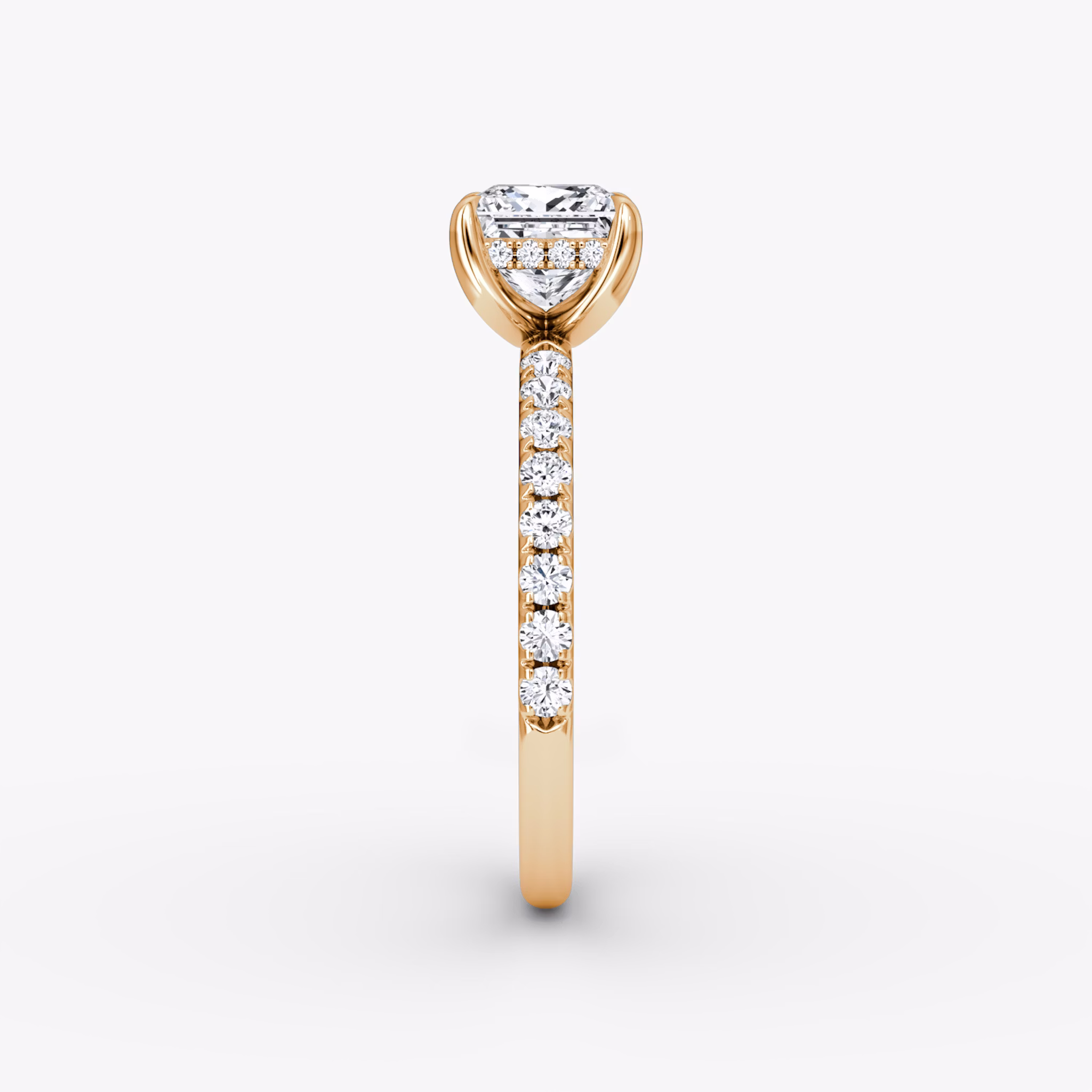 The Classic Hidden Halo | Princess | 14k | Rose Gold | bandAccent: Pavé | bandWidth: large | prongStyle: Plain | diamondOrientation: vertical | caratWeight: other