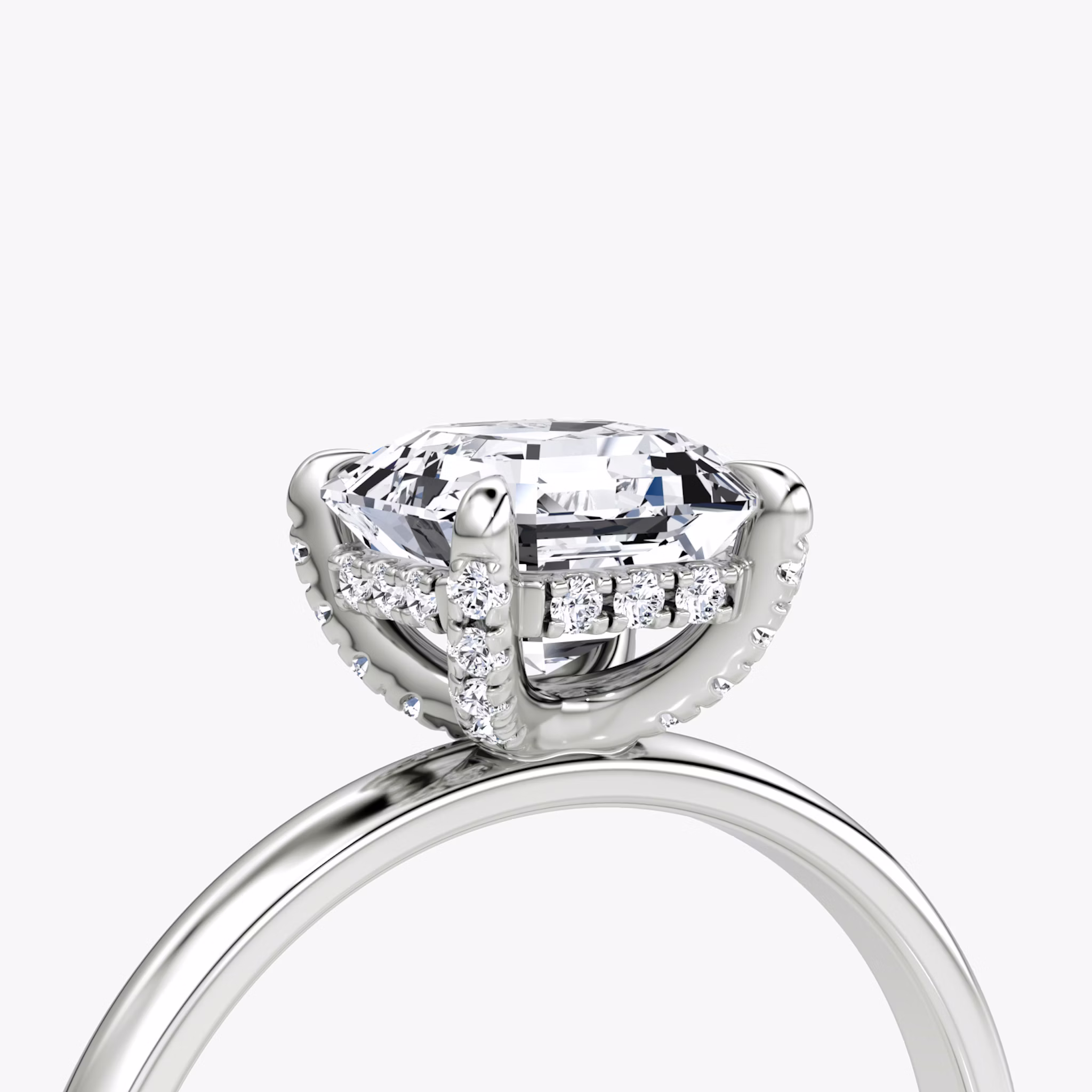 The Classic Hidden Halo | Asscher | 18k | White Gold | bandAccent: Plain | bandWidth: large | prongStyle: Pavé | diamondOrientation: vertical | caratWeight: other
