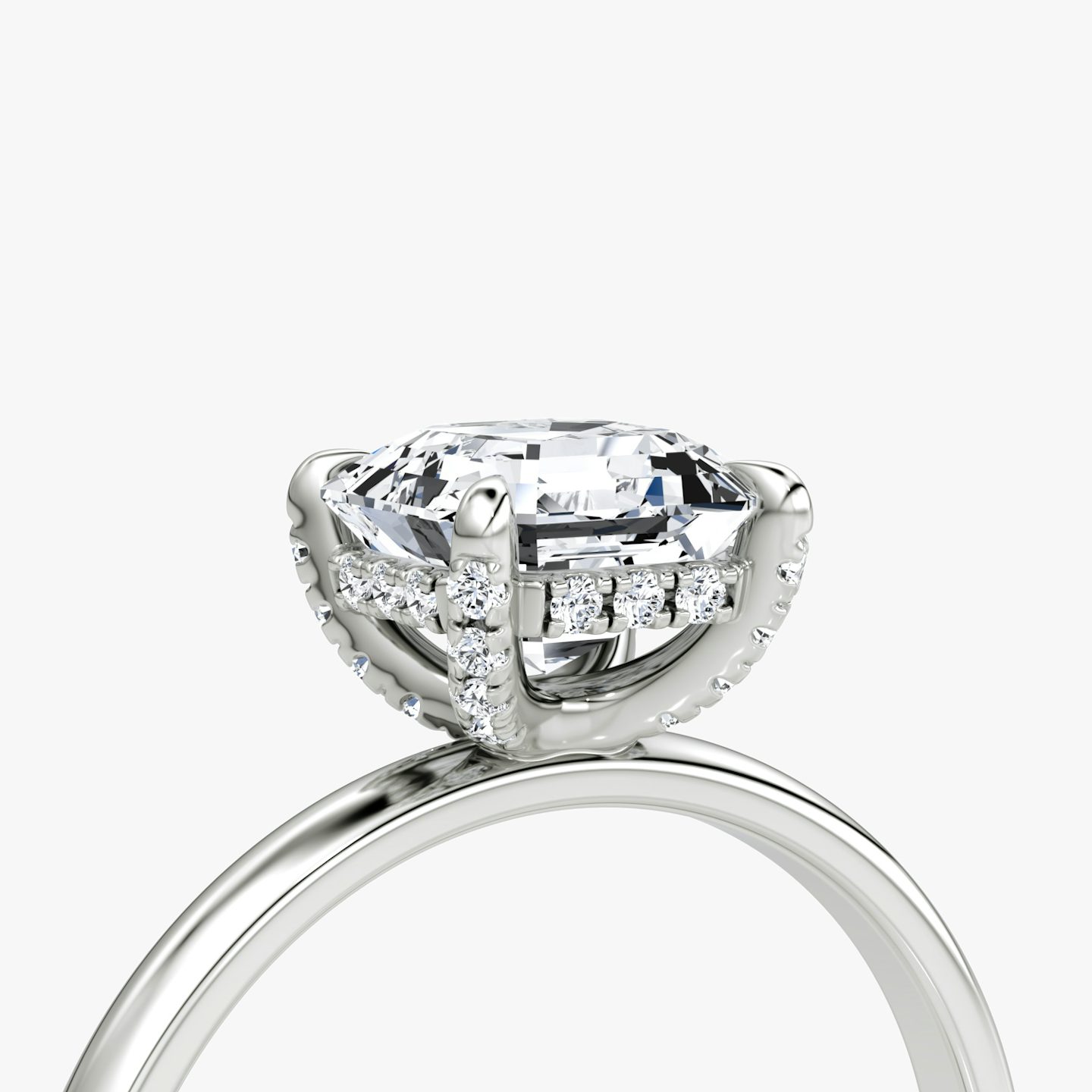 The Classic Hidden Halo | Asscher | Platinum | bandAccent: Plain | bandWidth: large | prongStyle: Pavé | diamondOrientation: vertical | caratWeight: other