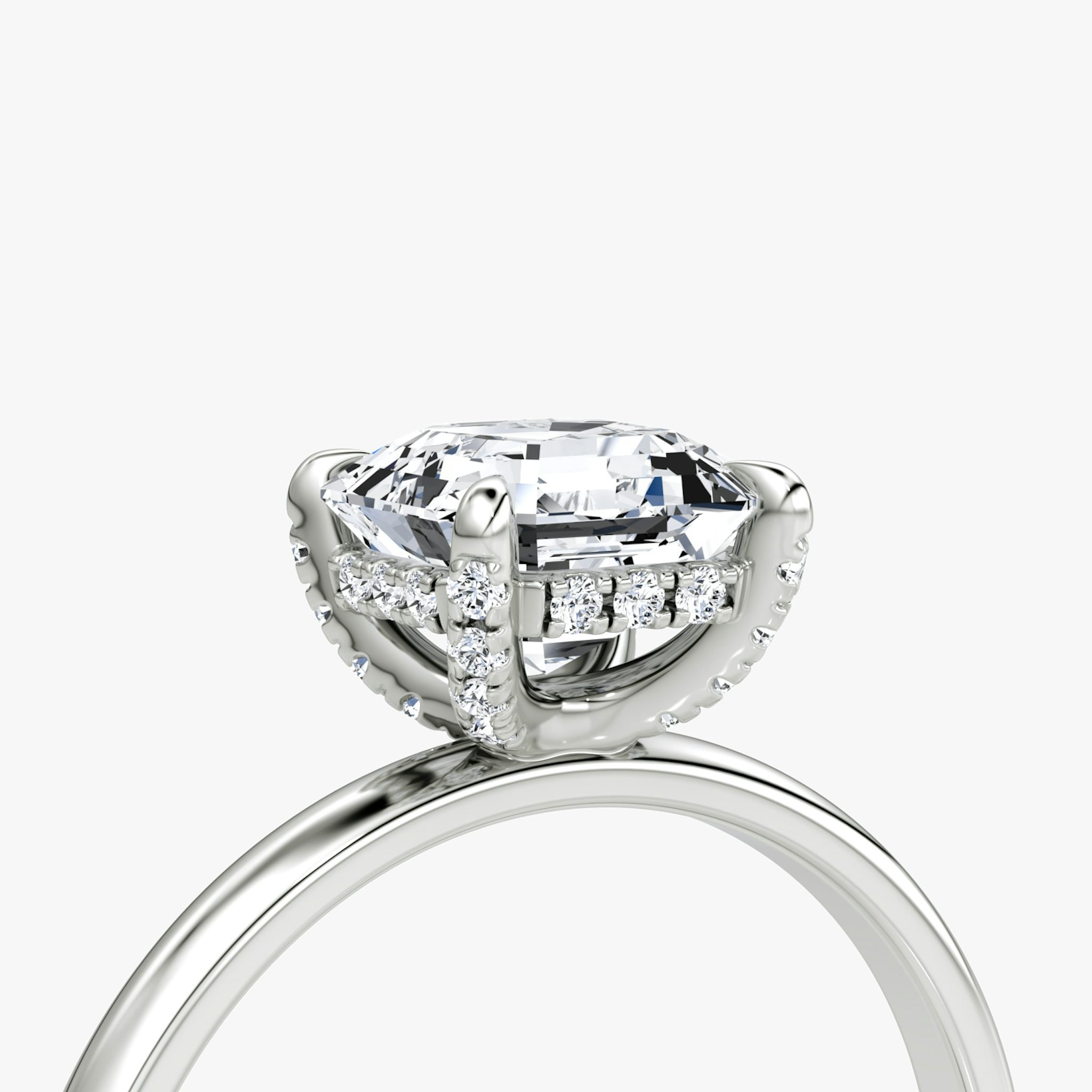 The Classic Hidden Halo | Asscher | 18k | White Gold | bandAccent: Plain | bandWidth: large | prongStyle: Pavé | diamondOrientation: vertical | caratWeight: other