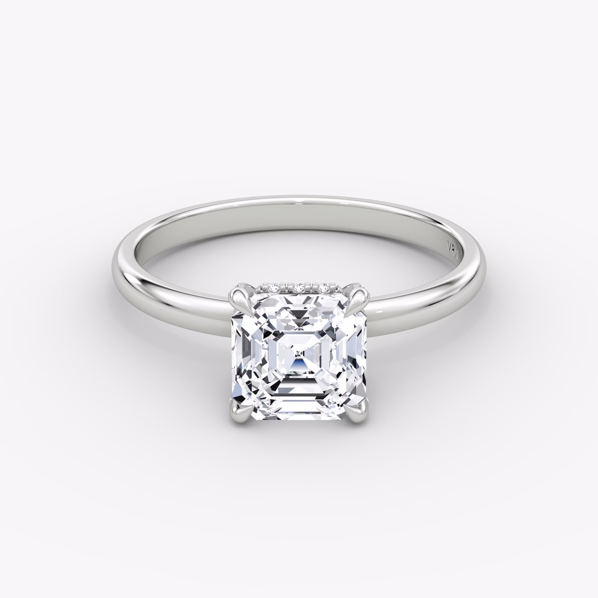 The Classic Hidden Halo | Asscher | 18k | White Gold | bandAccent: Plain | bandWidth: large | prongStyle: Pavé | diamondOrientation: vertical | caratWeight: other