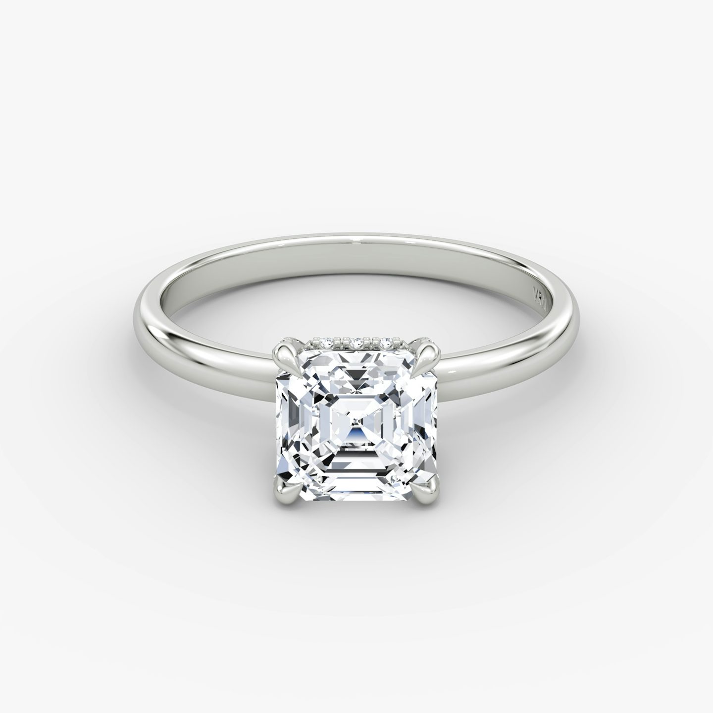 The Classic Hidden Halo | Asscher | Platinum | bandAccent: Plain | bandWidth: large | prongStyle: Pavé | diamondOrientation: vertical | caratWeight: other