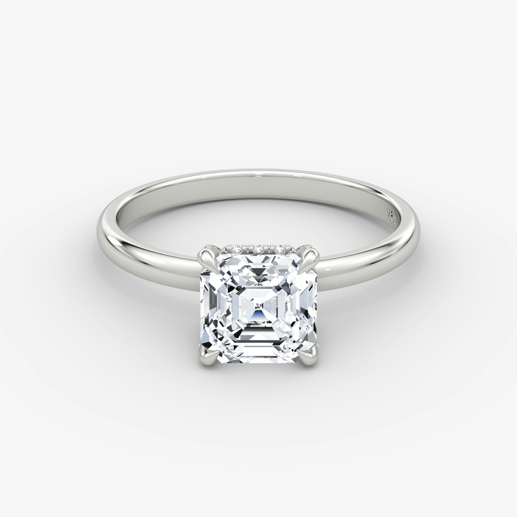 The Classic Hidden Halo | Asscher | 18k | White Gold | bandAccent: Plain | bandWidth: large | prongStyle: Pavé | diamondOrientation: vertical | caratWeight: other