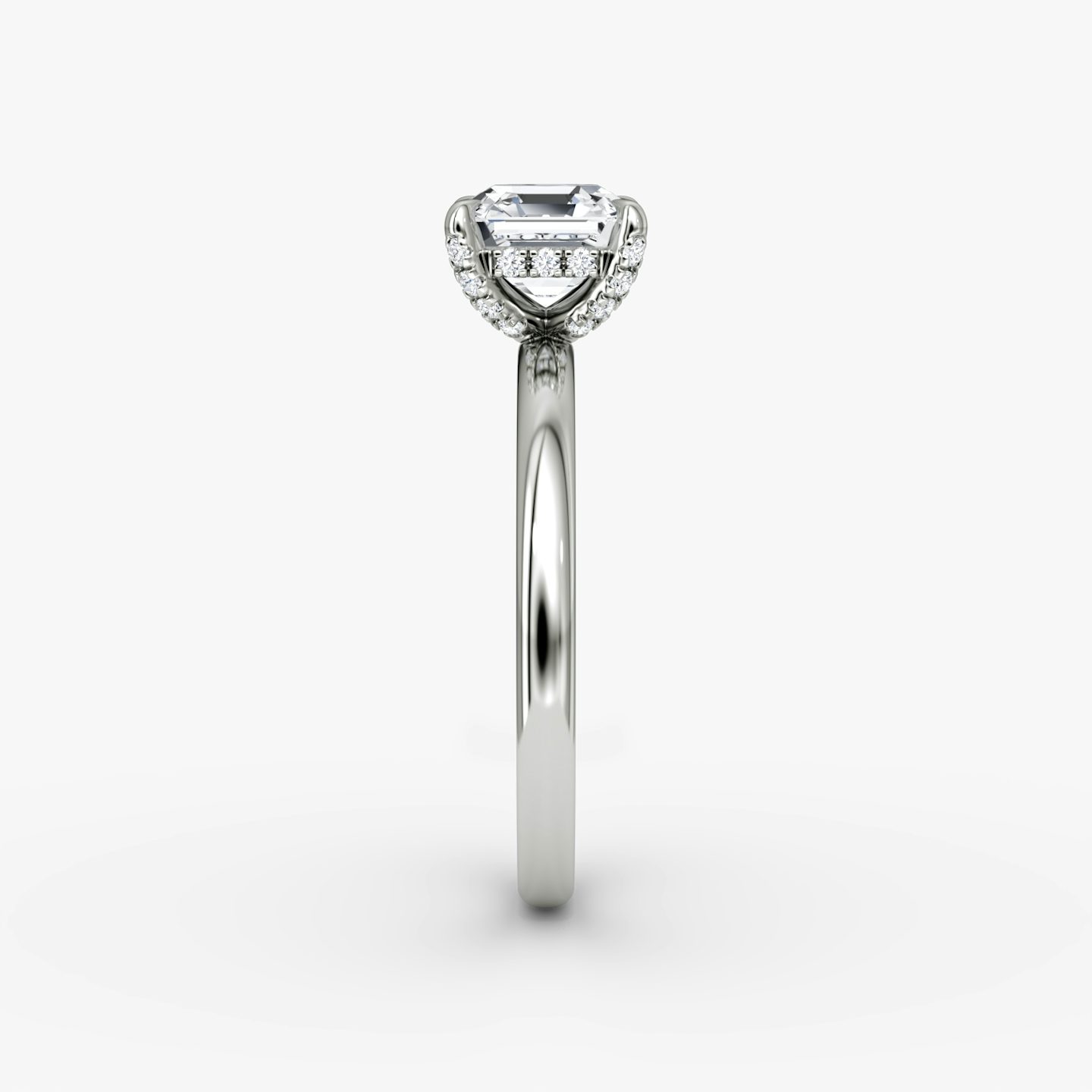 The Classic Hidden Halo | Asscher | Platinum | bandAccent: Plain | bandWidth: large | prongStyle: Pavé | diamondOrientation: vertical | caratWeight: other